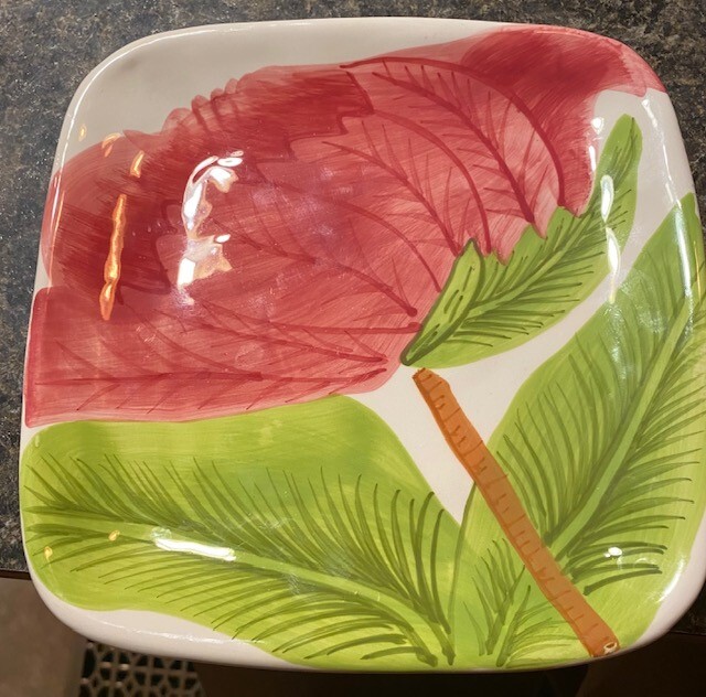 Vintage Ceramic Square White Pink & Green Floral Plate…only 1