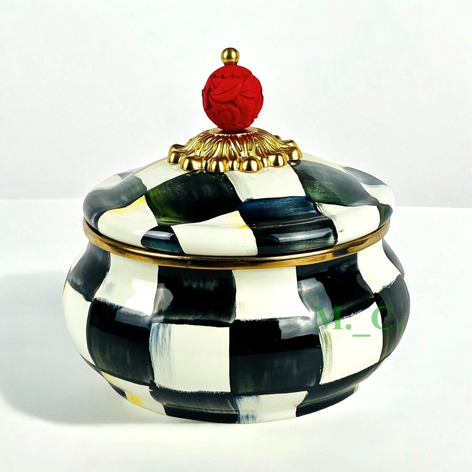 MacKenzie Childs Courtly Check Squashed Pot New No Box