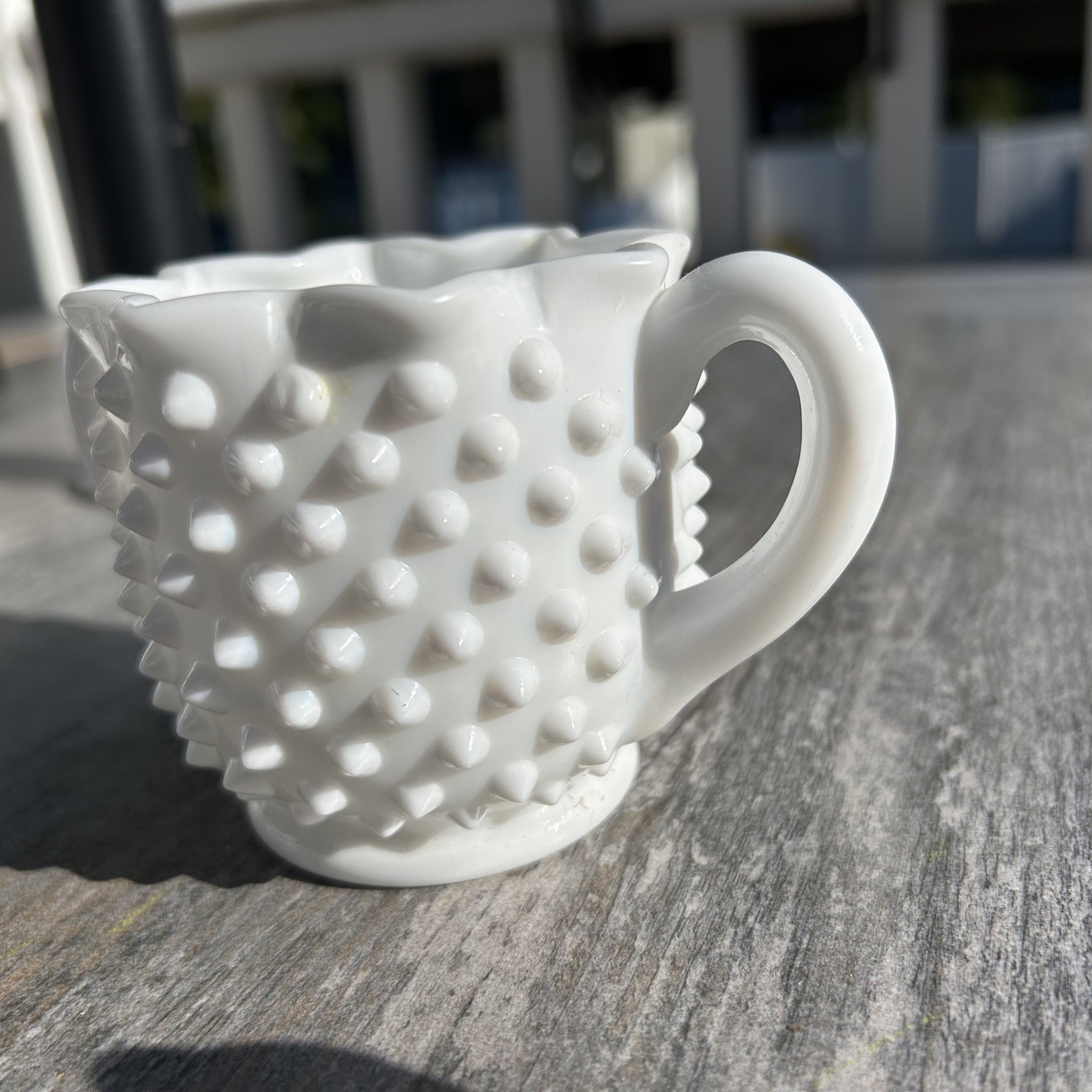 Vintage Fenton Hobnail Milk Glass Sugar Bowl Star Shape Open Double Handle 3906