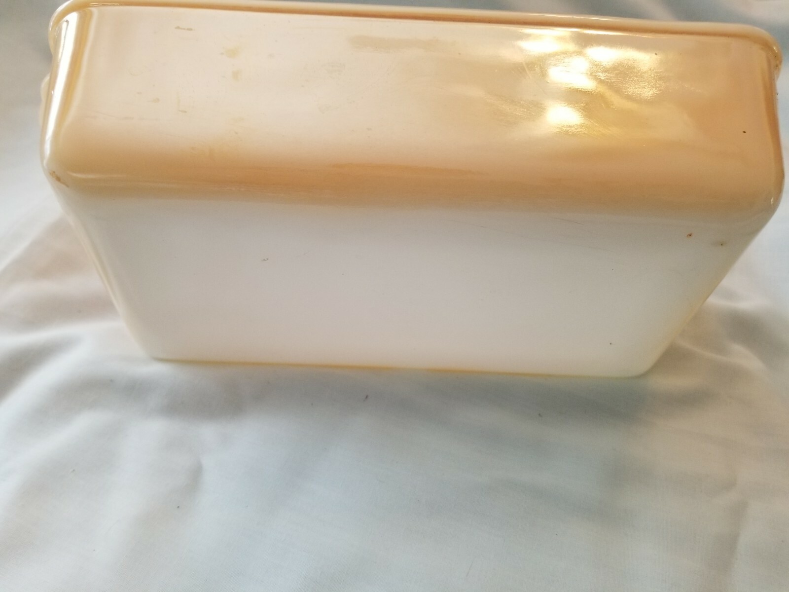 Fire King 1 Qt #409 Peach Lusterware Luster Lustre Loaf Pan iridescent