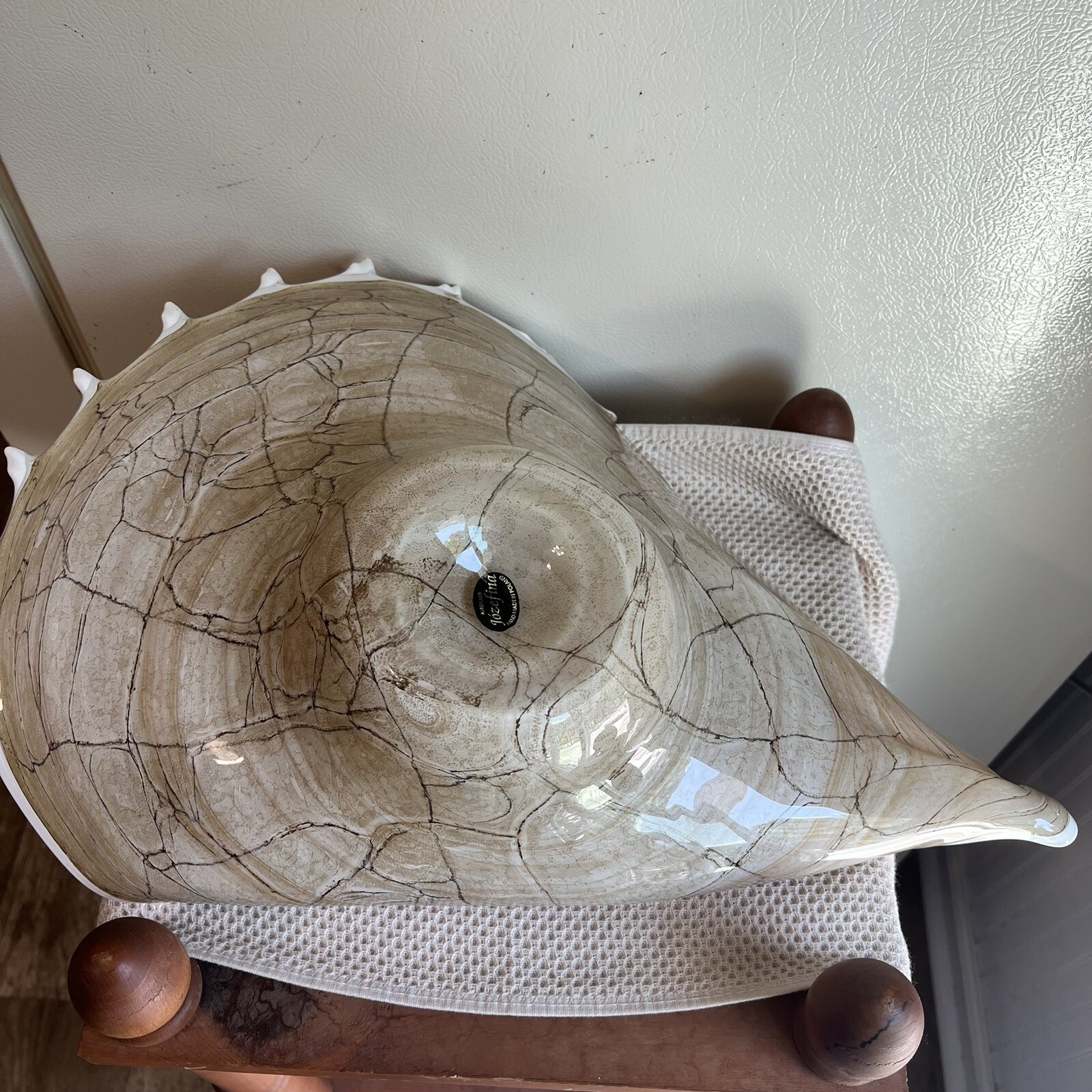 Krosno Jozefina Hand Blown Shell Centerpiece Bowl Large 20” Made In Poland