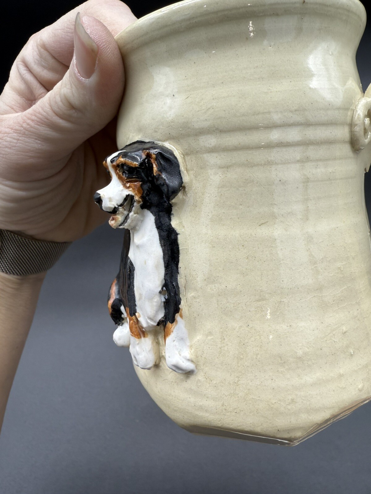 Signed Handmade Stoneware Art Pottery 3D Dog Mug