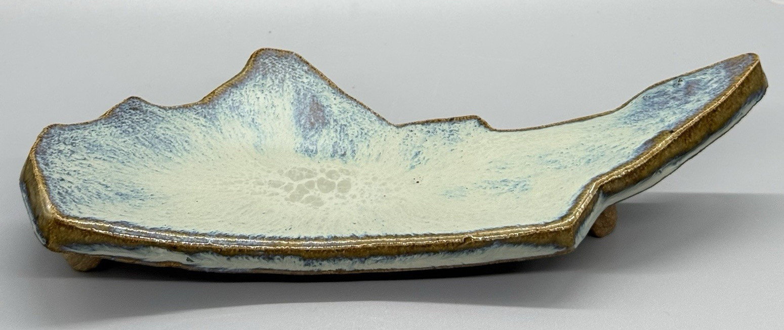 Studio Pottery North Carolina NC State Shaped Dish Blue Glaze Footed Catchall