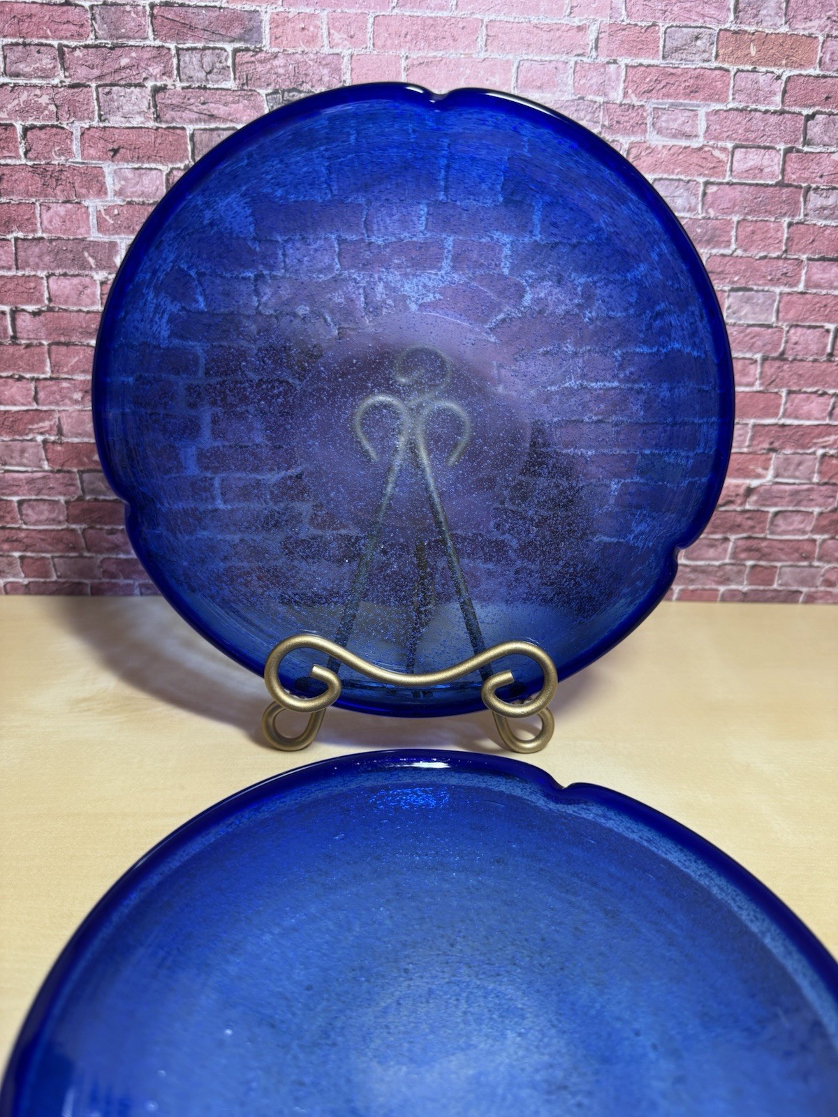 2 Piece Cobalt Blue 7” Dessert / Salad / Bread Plates Hand Blown Art Glass SALE