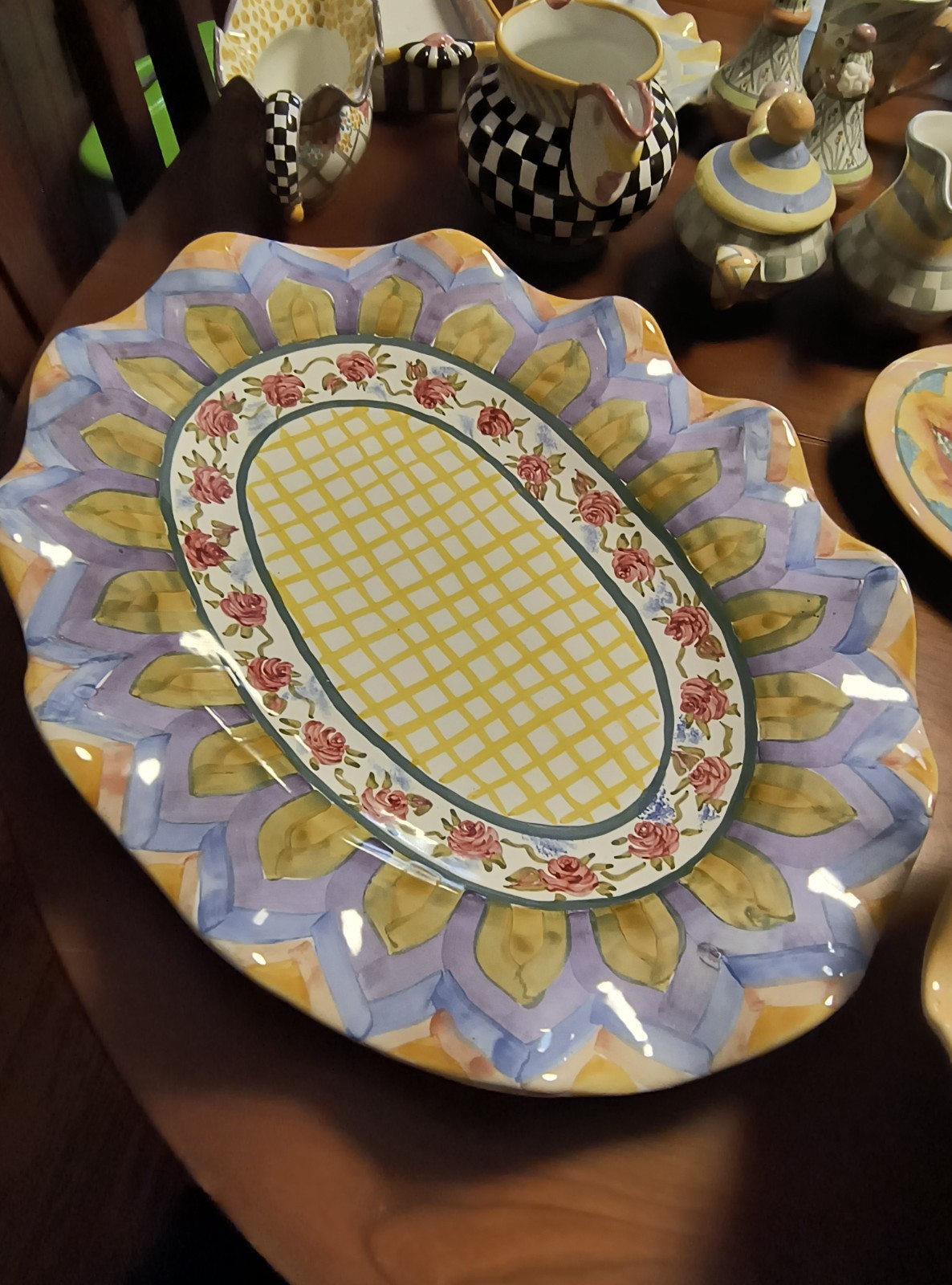 MacKenzie Child’s Large Odd Fellows Platter 21 In By 16 In Retired Pattern