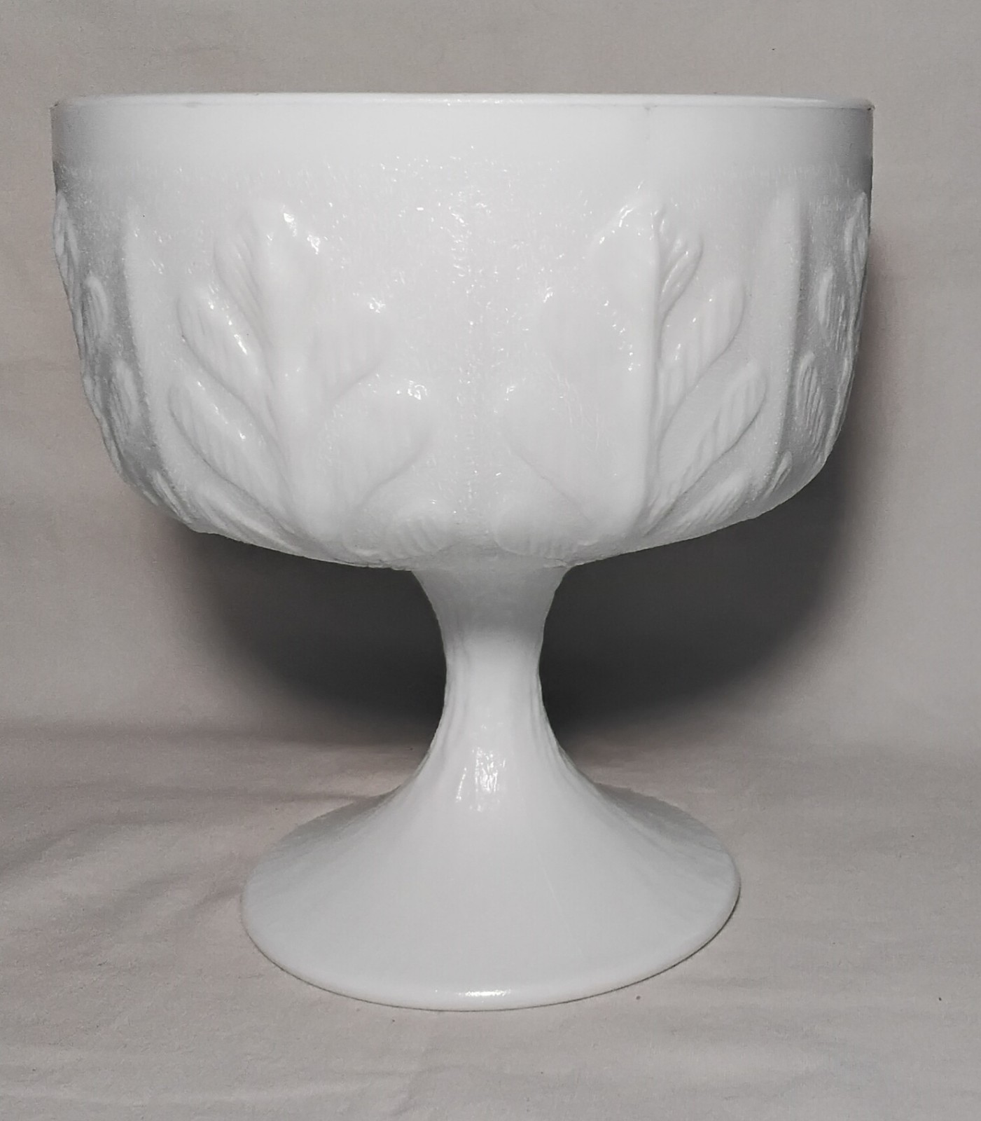 Vntg 1978 FTD Milk Glass Vase Dish Bowl Oak Leaf Pattern Compote Pedestal White
