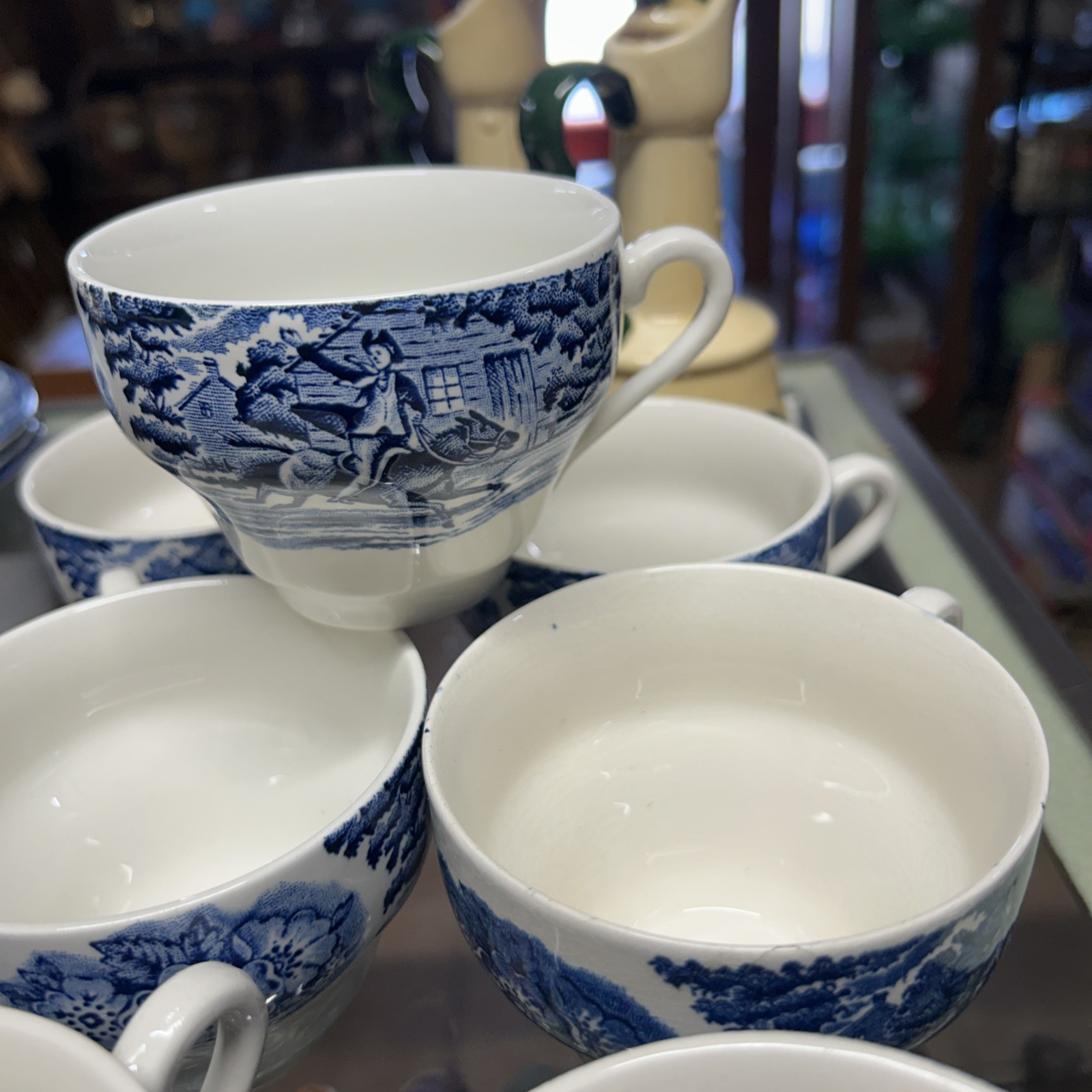 Liberty Blue Historical Colonial Scenes, Staffordshire, Coffee / Tea Cups (7)