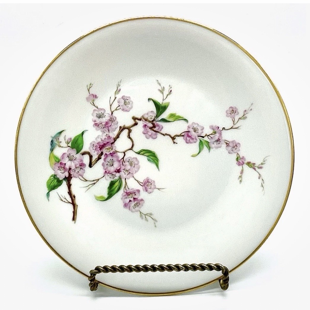 HEINRICH H&C Selb Blossomtime Pink Cherry Flower Salad Plate Gold Rim 7.75 in