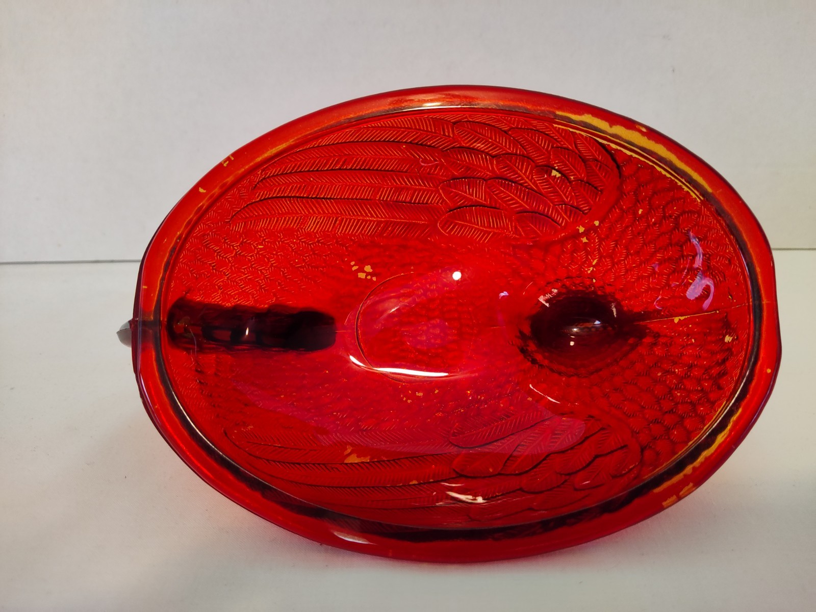 Vtg Red Flashed HEN ON NEST Indiana Glass 7” Candy Dish