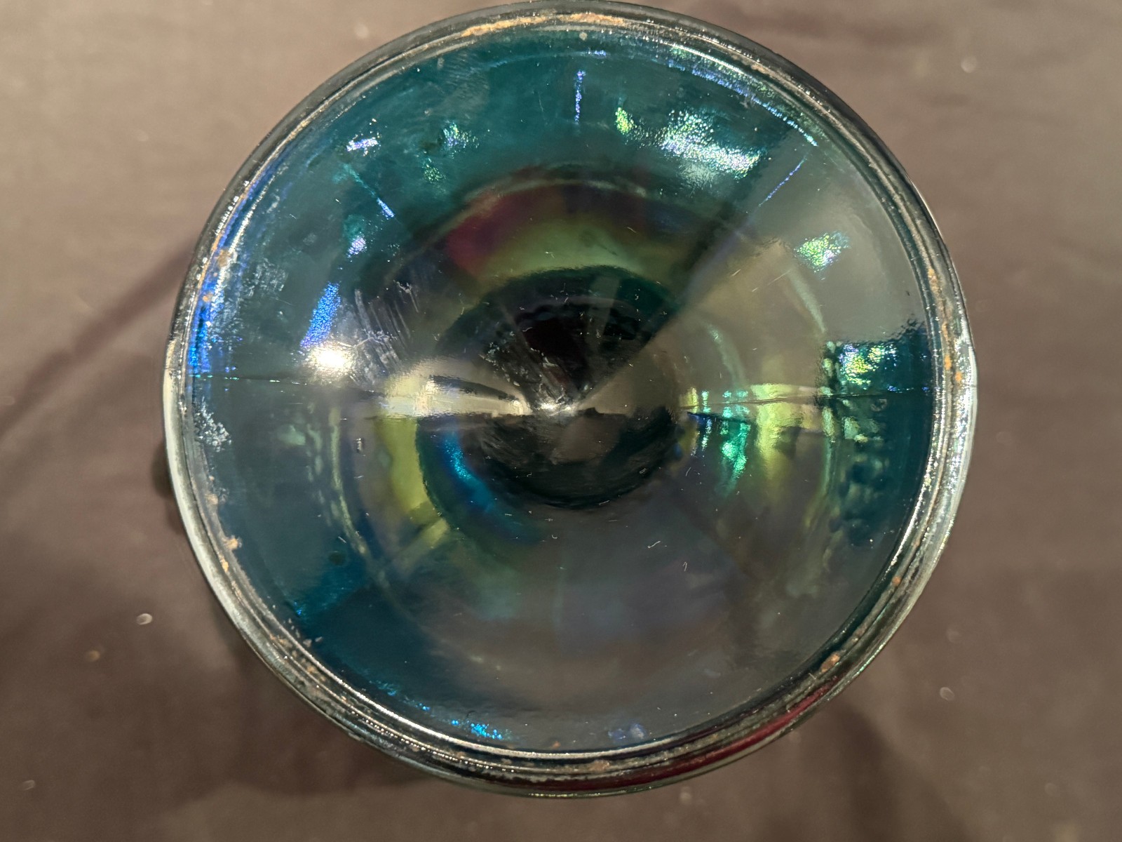 Harvest Grape & Leaf Indiana Art Glass Carnival Iridescent Blue Water Pitcher