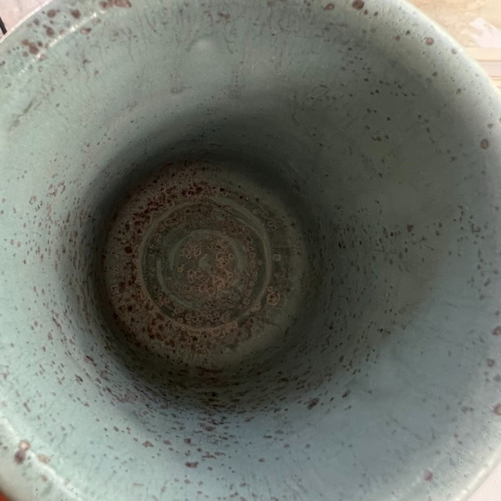 Unmarked Stoneware Tumbler Cups Speckled Blue Etched Tree Design Set of 2