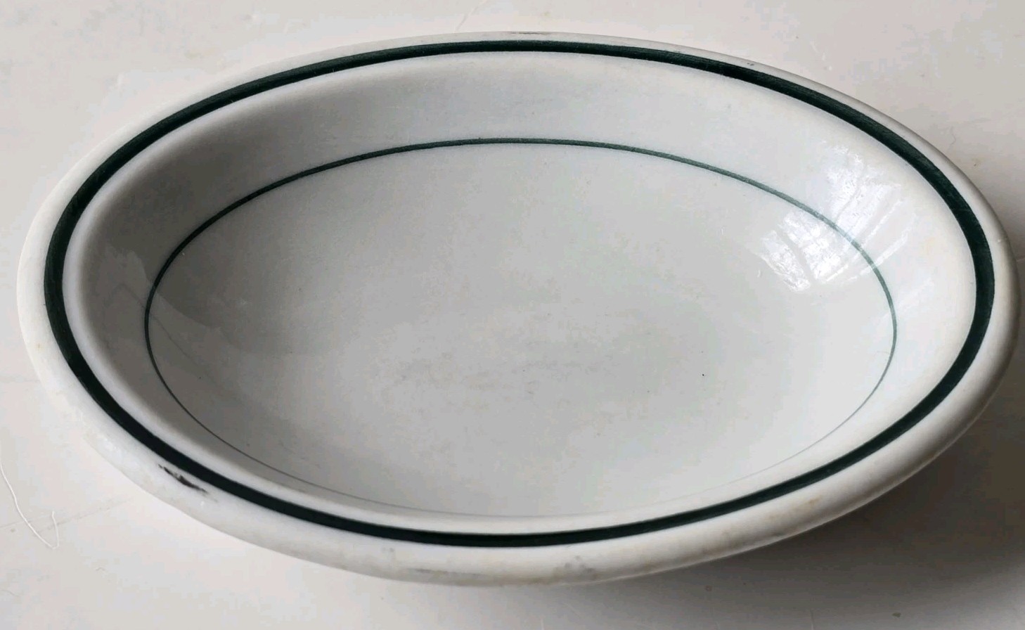 Vtg Oval Ironstone Niagara China Soap Dish Restaurant Ware White Stripe Green 5″
