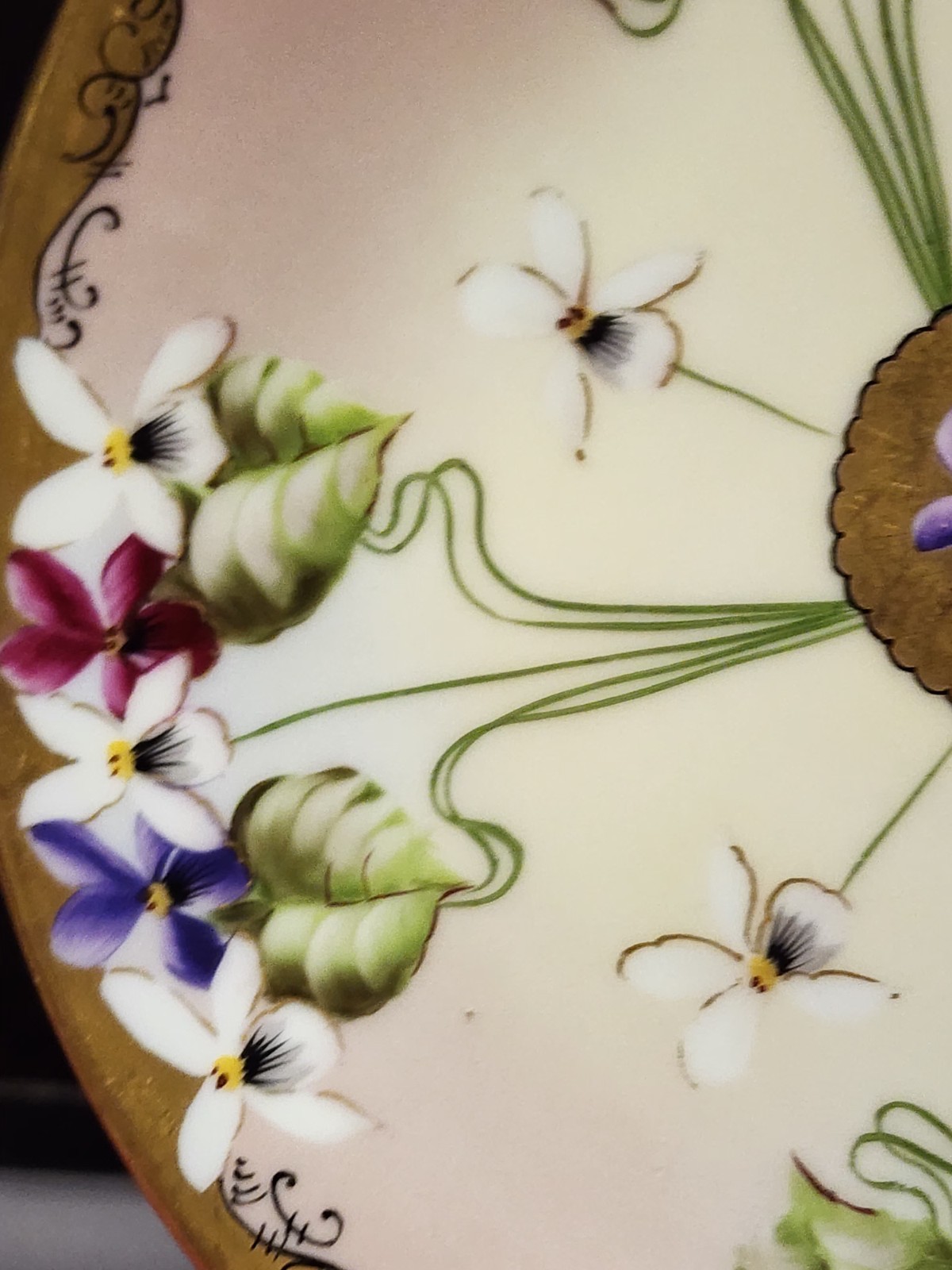 Rare Pickard Studio Art Nouveau Flowers with Gold Gilt Plate Artist Signed