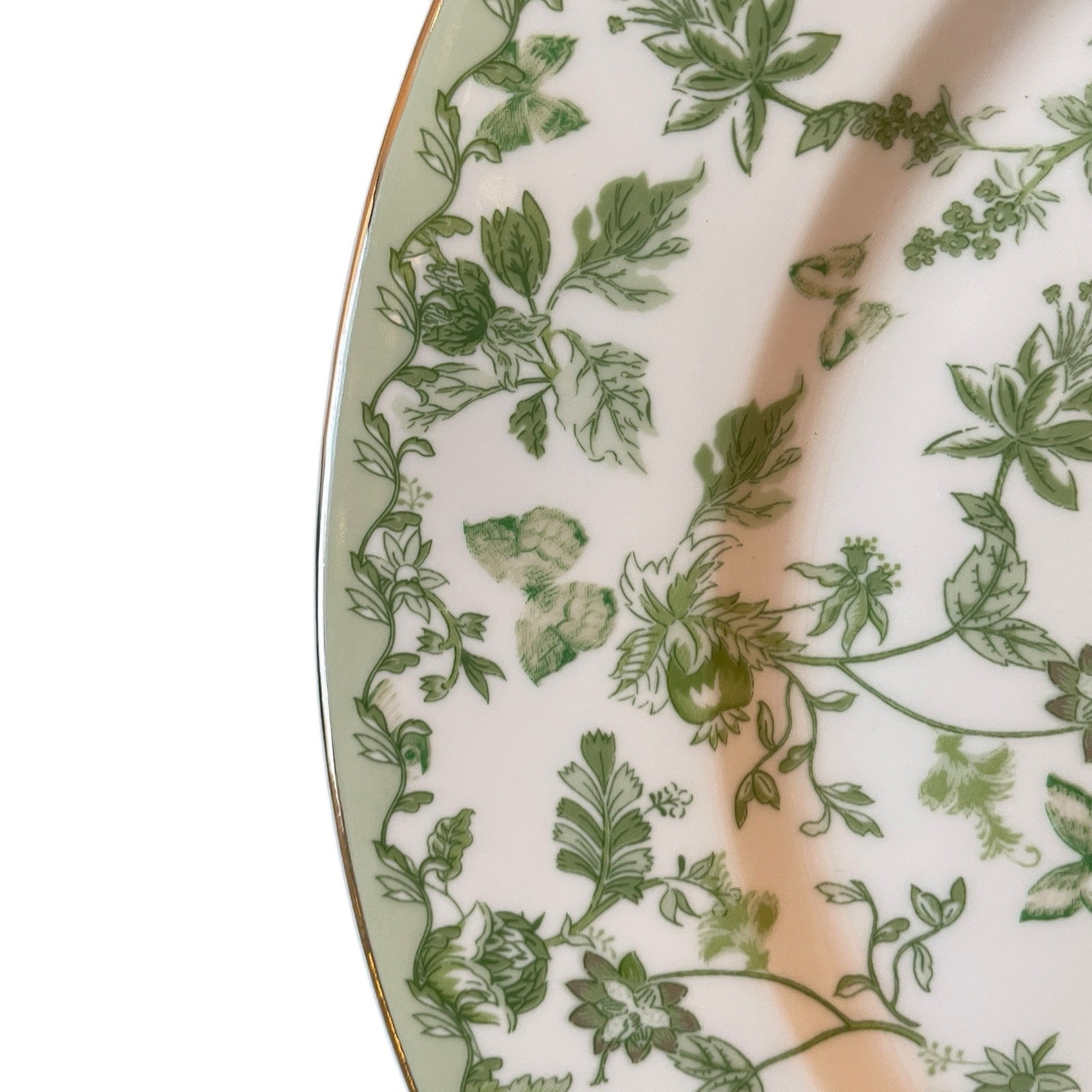Grace Teaware Porcelain Dinner Plates 10.5″ Green & White Floral Set of 4 New