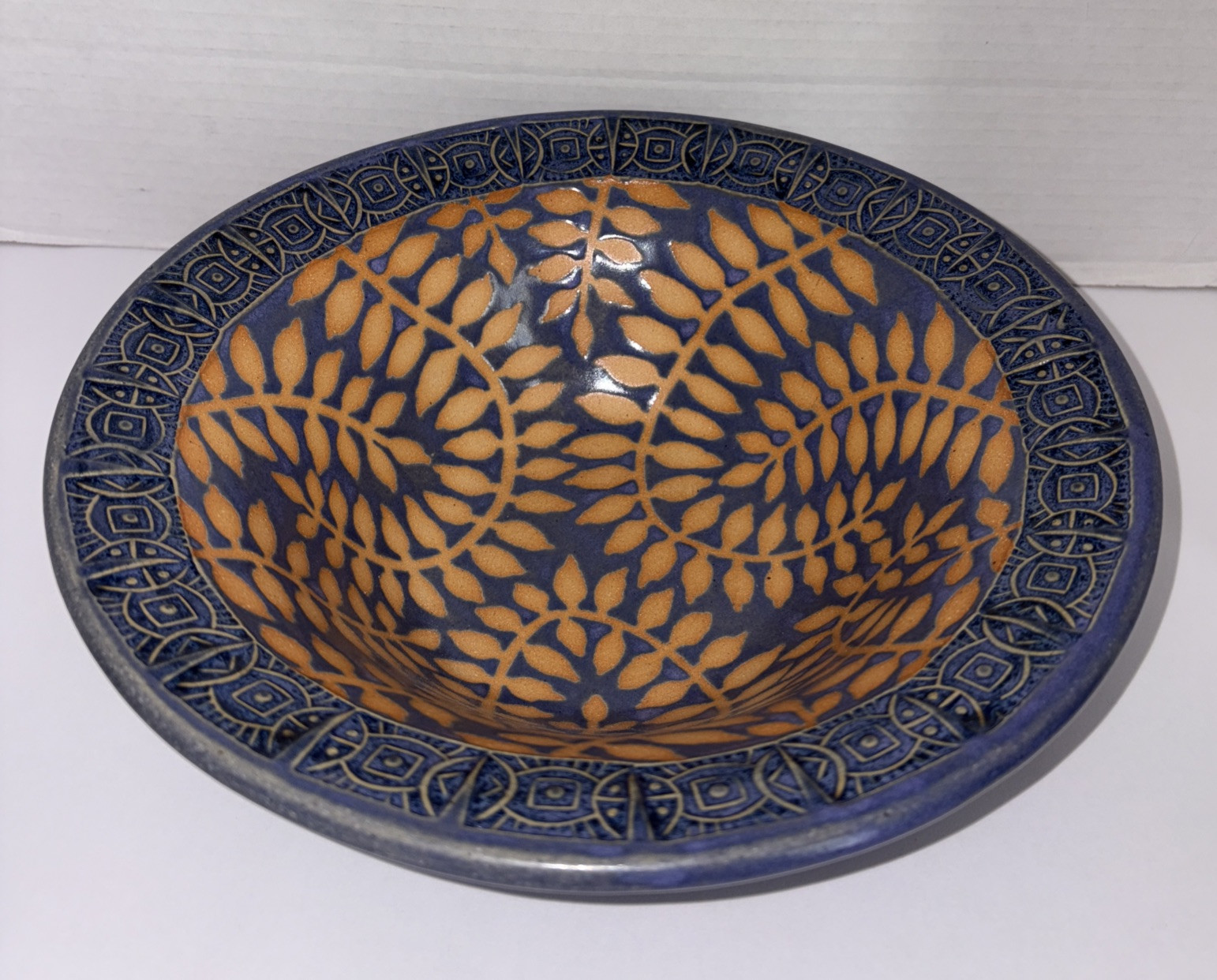 Vintage Blue And Gold Studio Pottery Art Bowl Signed 10.5″ EUC