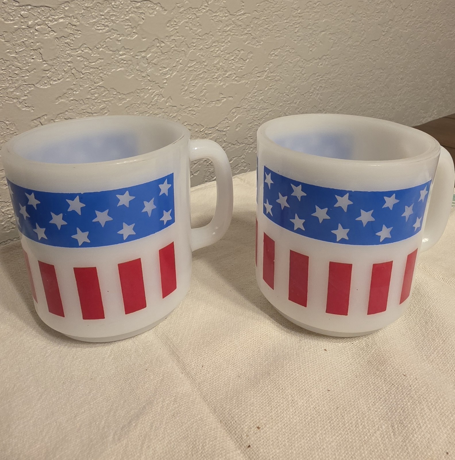 Glasbake Milk Glass American Flag Mugs Quantity 2