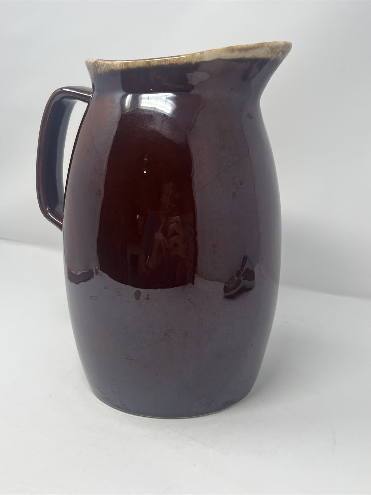 Vintage Hull Oven Proof Brown Drip Glaze Ceramic Pitcher USA Pottery 9″ MCM