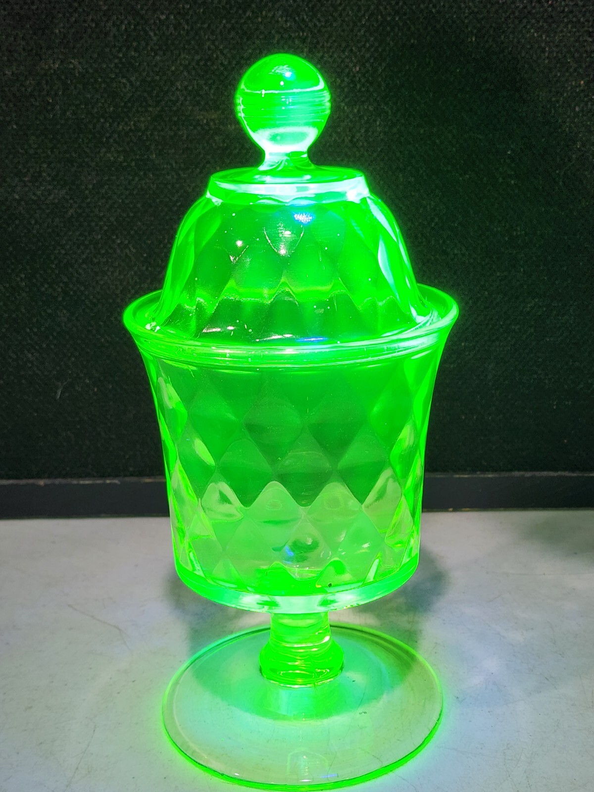 Bryce Brothers Diamond Quilt TALL COVERED DISH 19th Century Yellow Uranium Glass