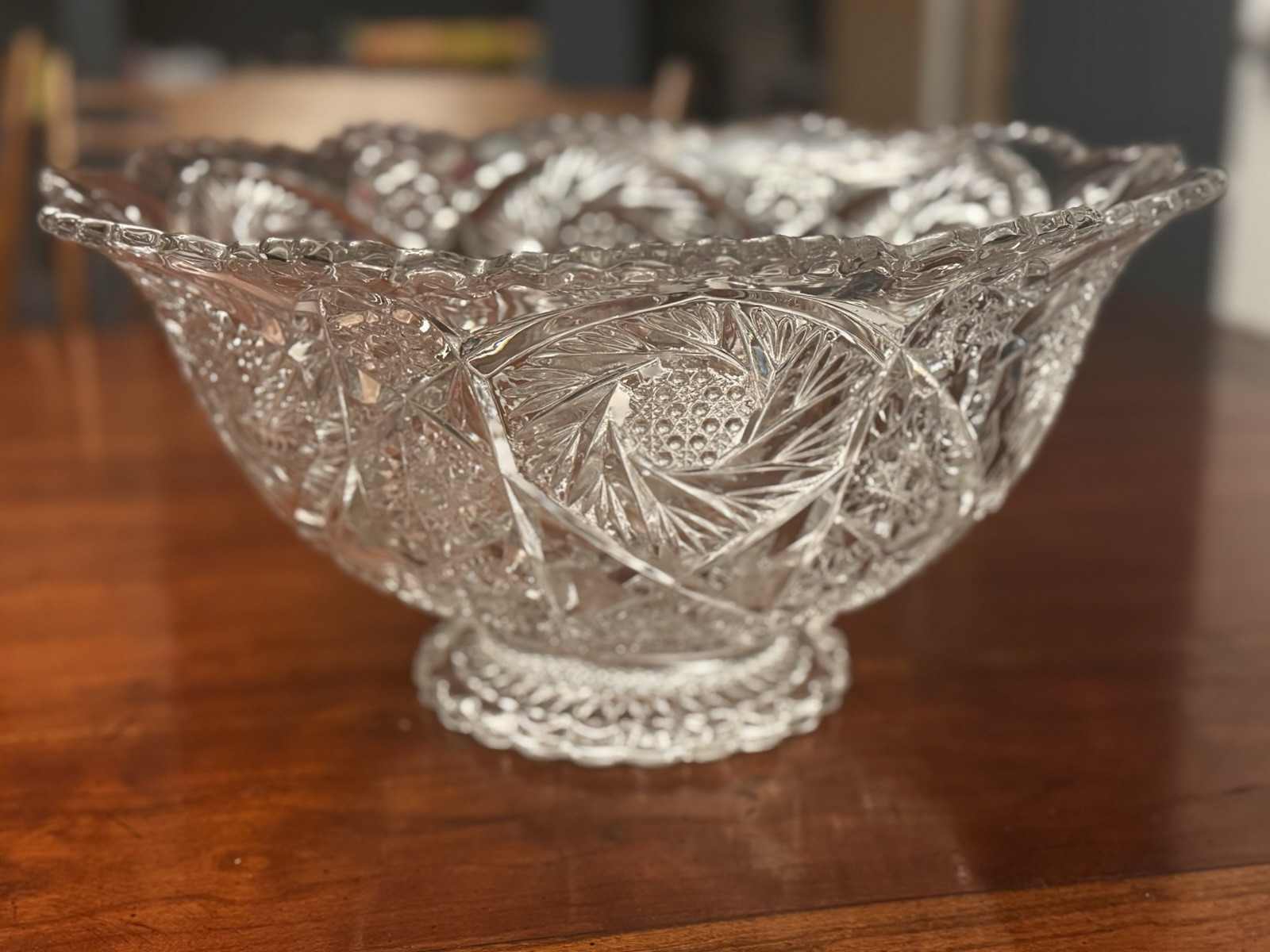 Vintage Imperial Glass Whirling Star Clear Large 13” Punch Serving Bowl