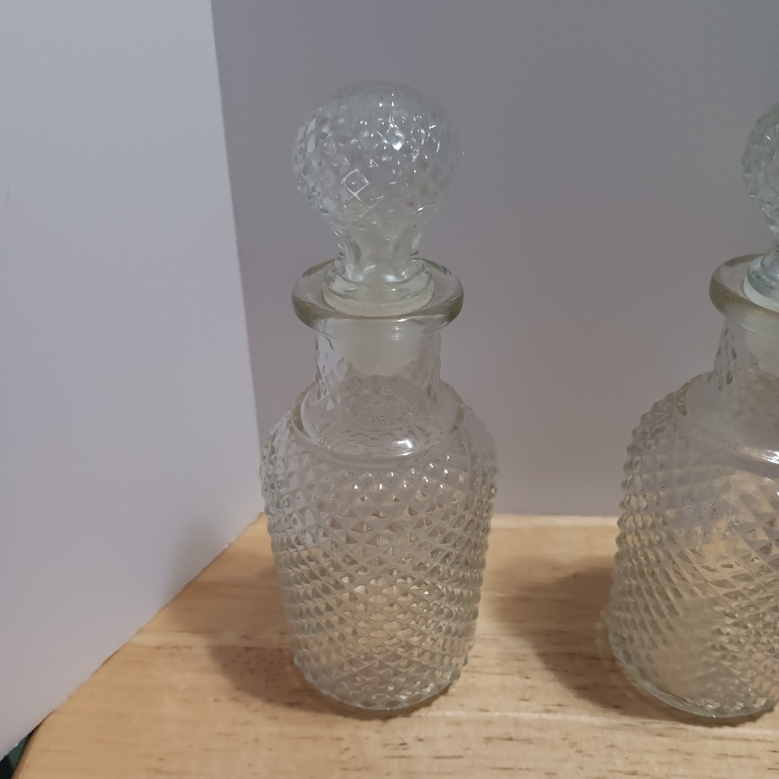 Lot of 9 Vintage Antique Glass Cruets & Decanters with Stoppers Mixed Patterns
