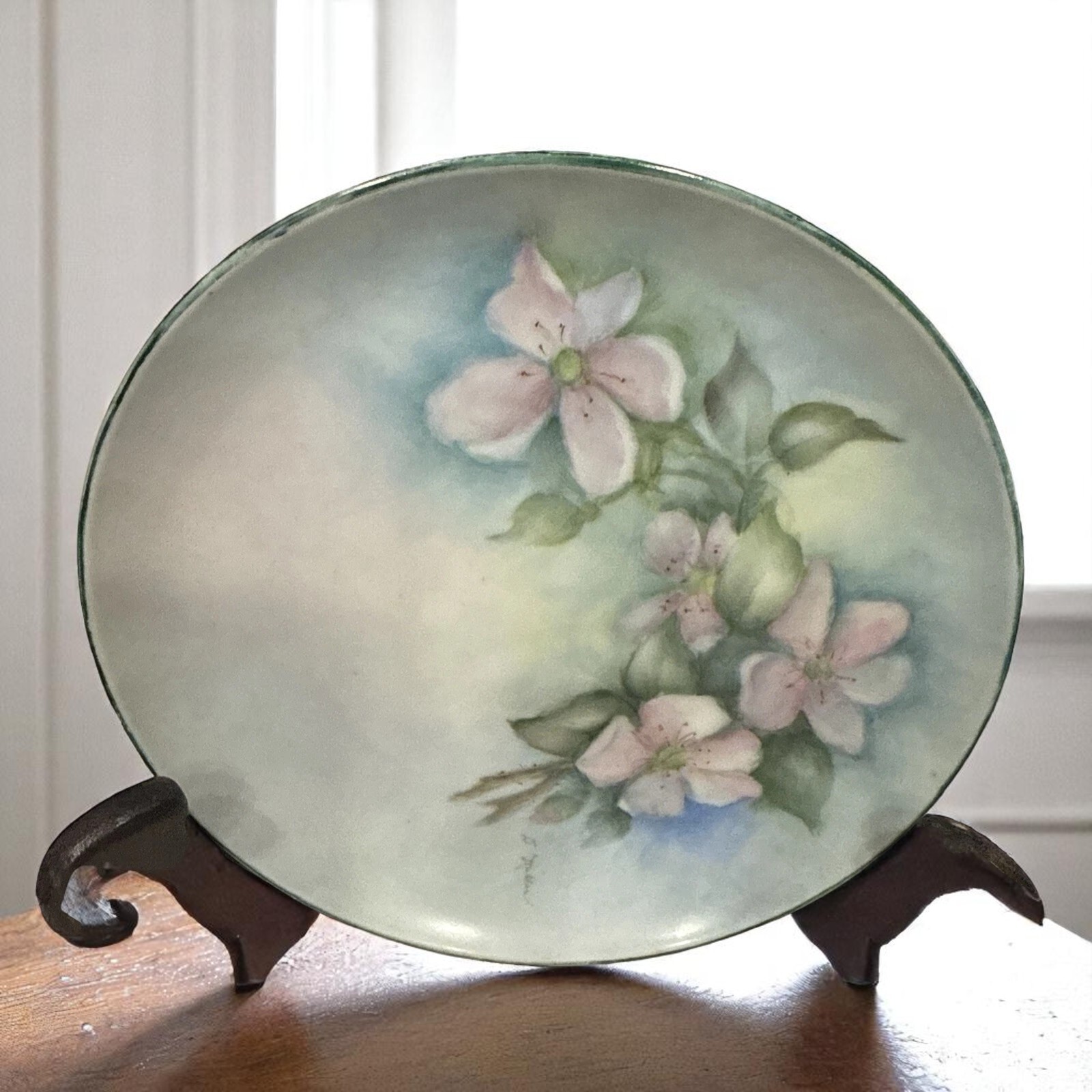 Soft Pink Floral Plate Signed by D Miller 6.25 in