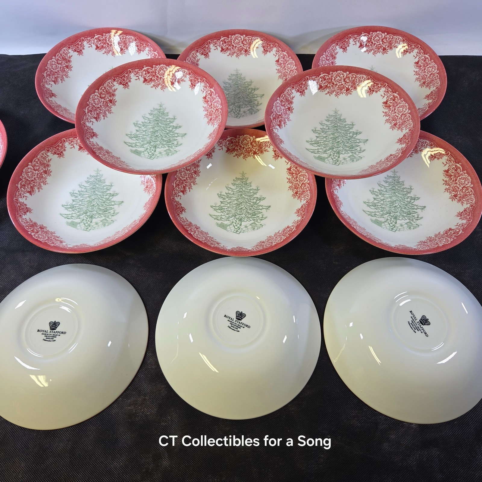 NEW Set 12 Royal Stafford Red Green Christmas Tree Pasta Bowls 9″ In Box Holiday