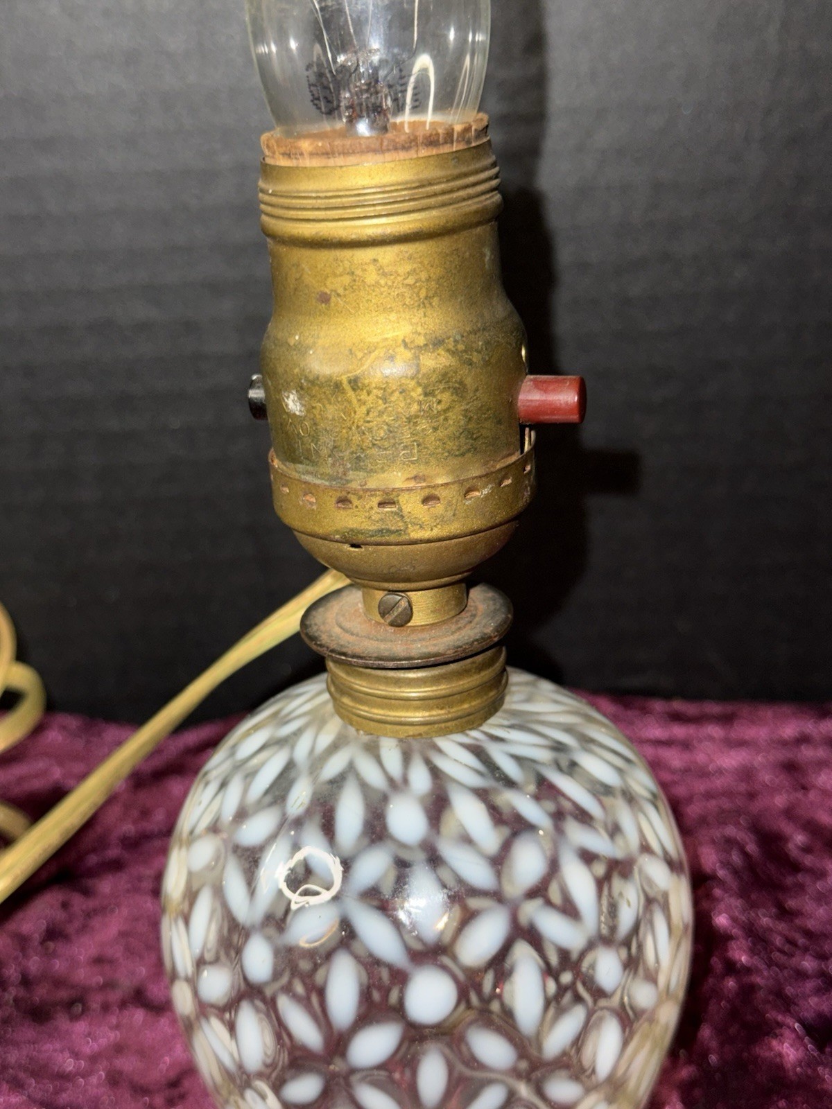 antique Victorian Hobbs Glass Lamp Snowflake Clear Converted Oil 1890s