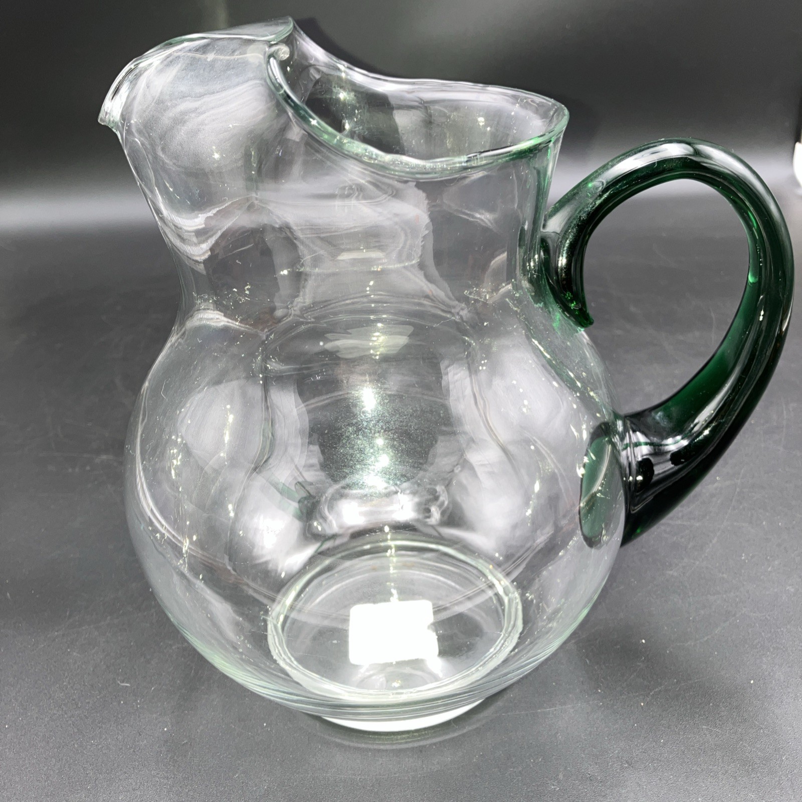 Crisa Clear Glass Pitcher Green Handle 3818-000 Made in Mexico