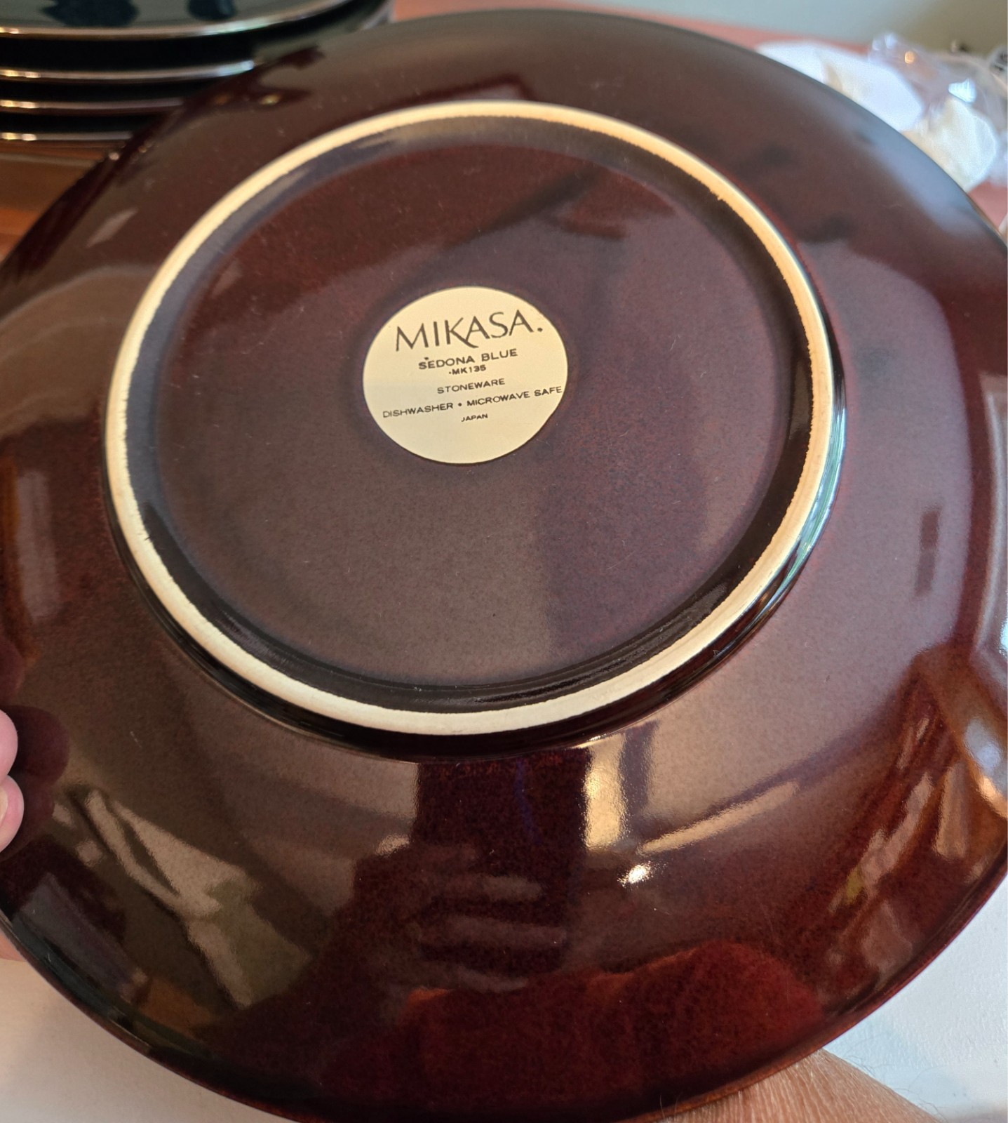 Set of 5 Mikasa SEDONA BLUE 11-3/4″ Heavy Dinner Plates Brown Trim MK135