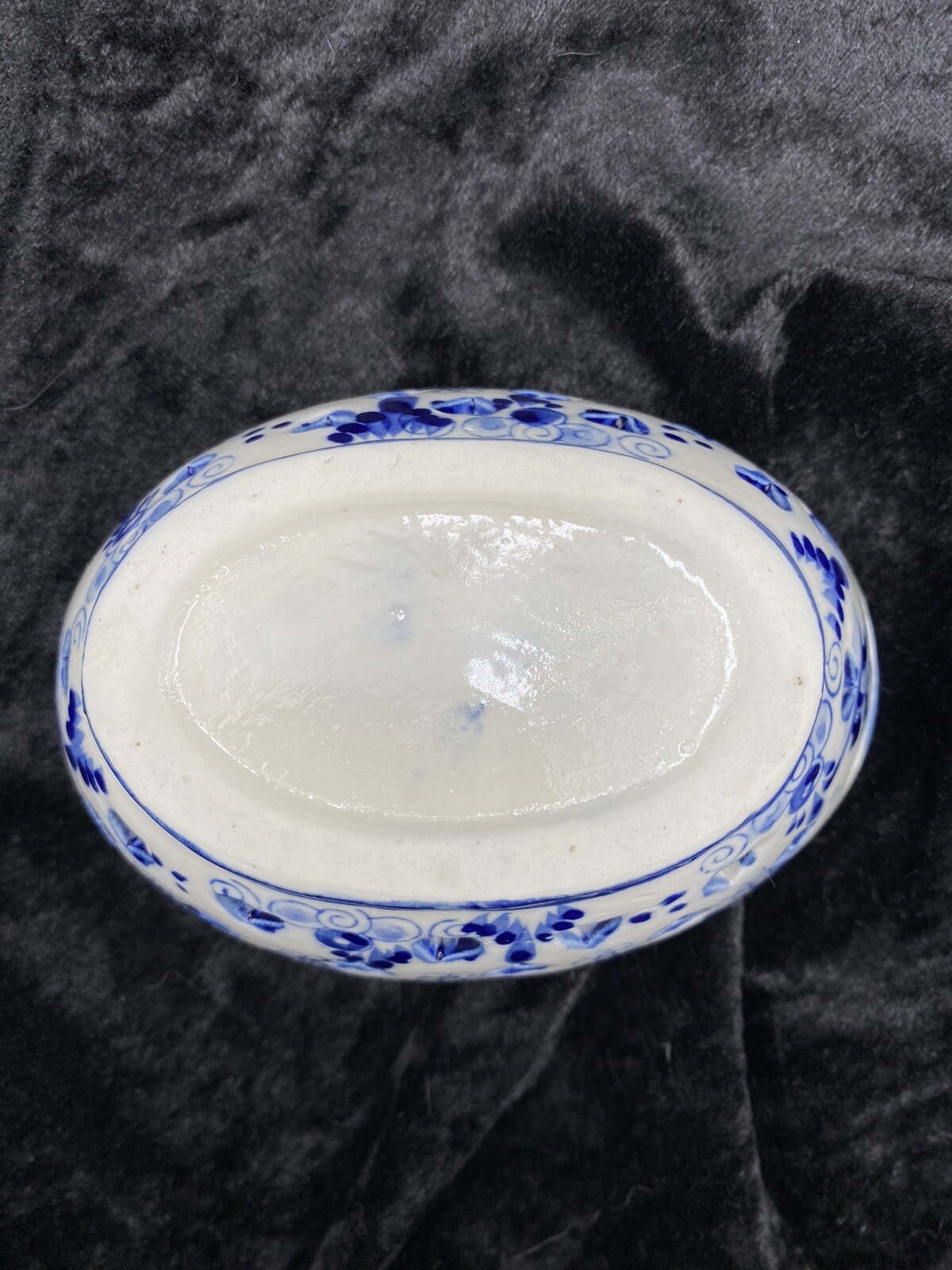 Vtg. Delft Blue Oval Trinket Dish/Berry Bowl, Windmill Scene, Reticulated Hearts