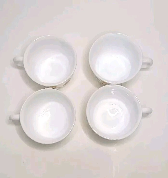 Arcopal France – Milk Glass Tea Cups Hibiscus, Lily, Bluebell Flowers – Set of 4