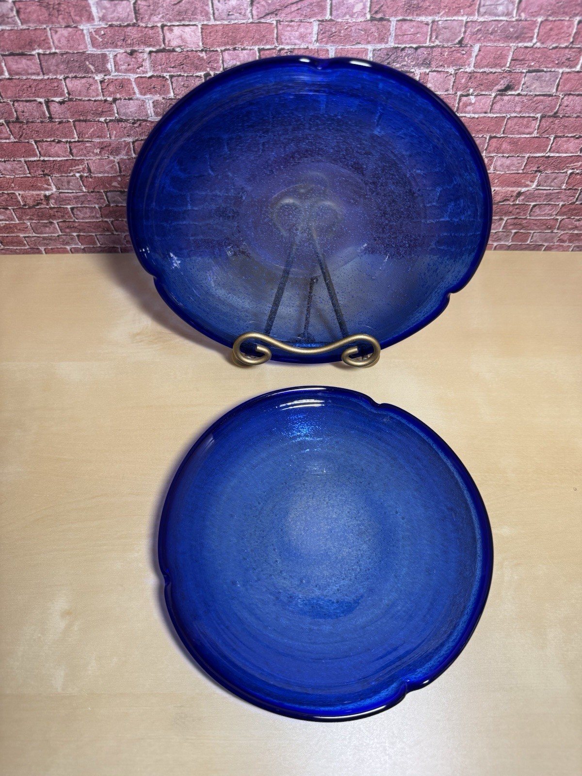 2 Piece Cobalt Blue 7” Dessert / Salad / Bread Plates Hand Blown Art Glass SALE