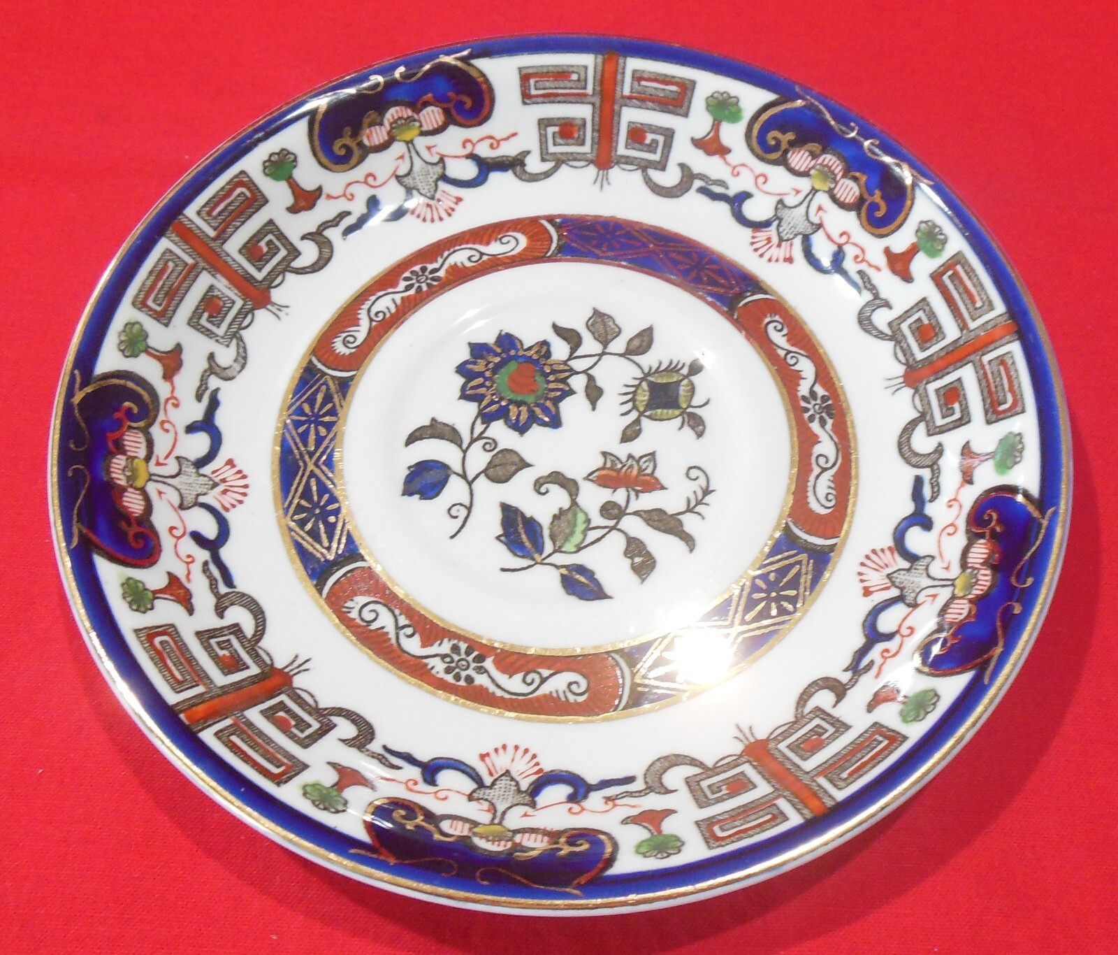 Nikko Ironstone Footed Cup & Saucer Set Blue Rust Gold Floral H491