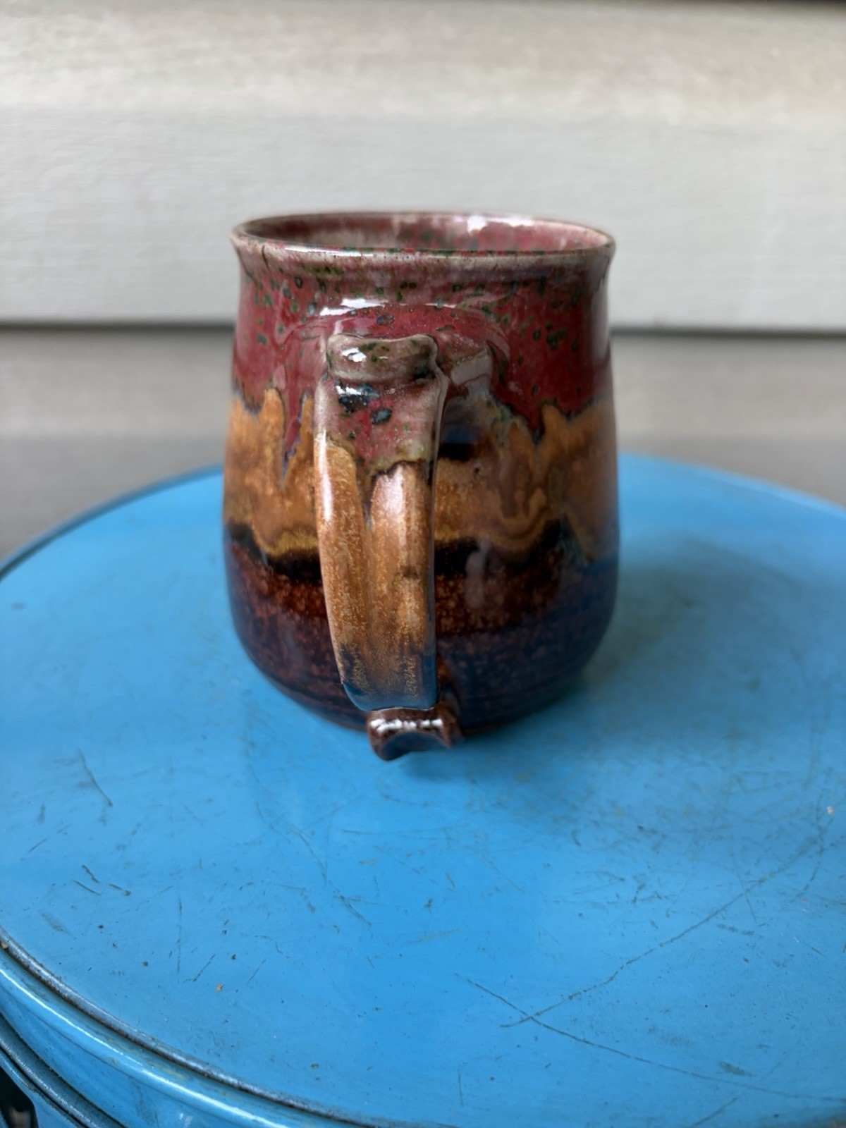 Mangum Studio Colorful Drip Folk Art Pottery Mug 2006 North Carolina 14oz