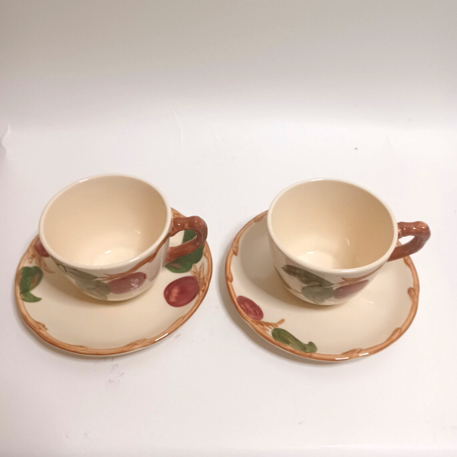 Franciscan Ware Apple Coffee Tea Cups and Saucers Set of 2 Vintage USA