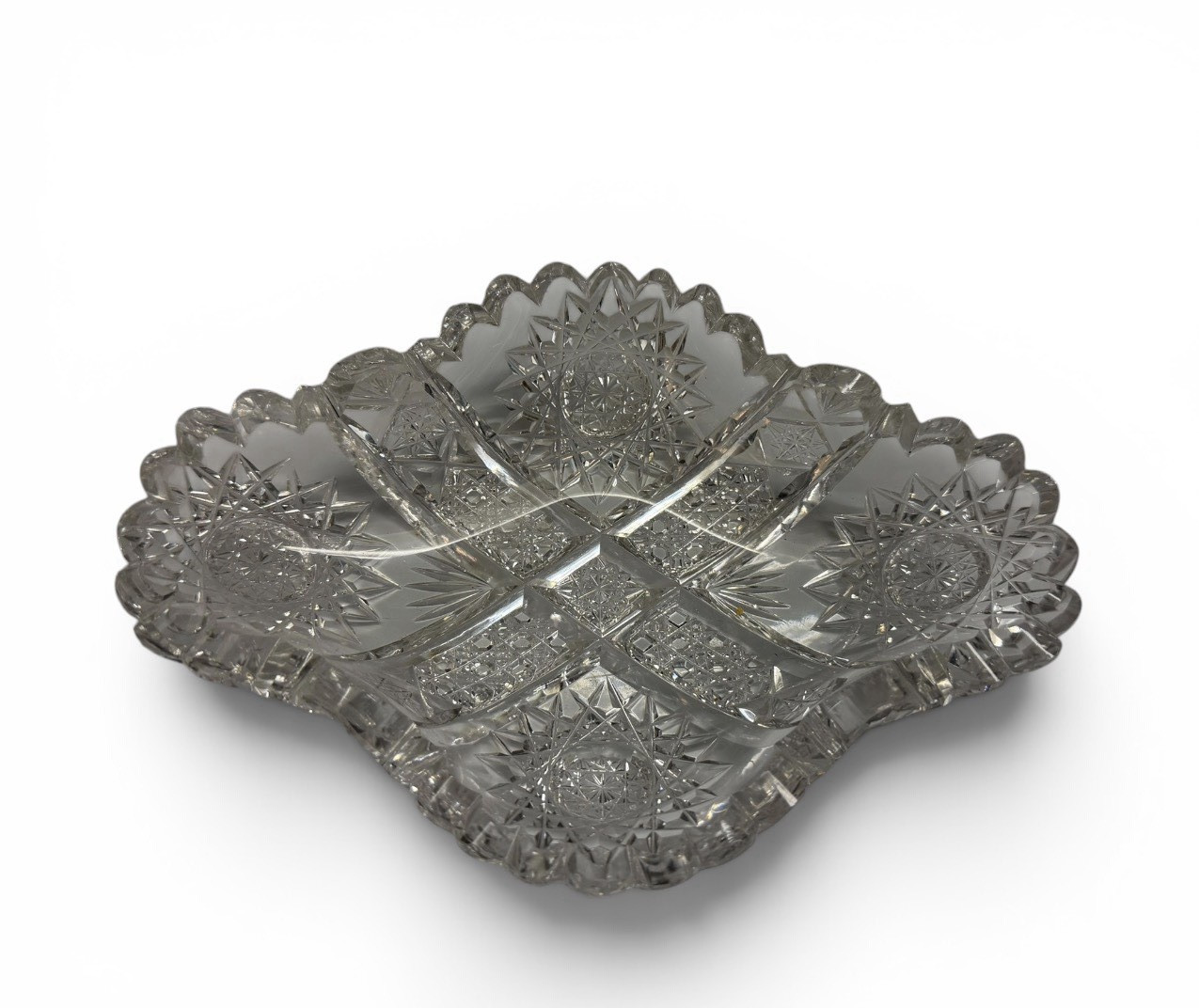 Libby gem Pattern – AMERICAN BRILLIANT PERIOD CUT GLASS SCALLOPED BOWL UNSIGNED