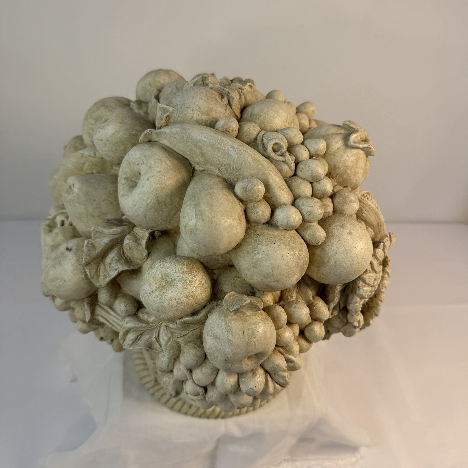 Large Resin Fruit & Flower Basket Centerpiece 12”H Off White Garden Boho Cottage