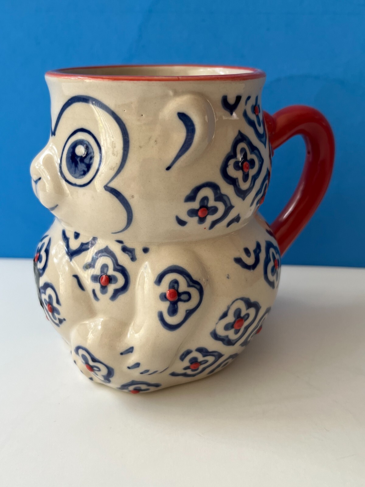 MIYABI YOKOHAMA STUDIO 3D Monkey Hand Painted COFFEE Tea Cup Mug Tail Handle