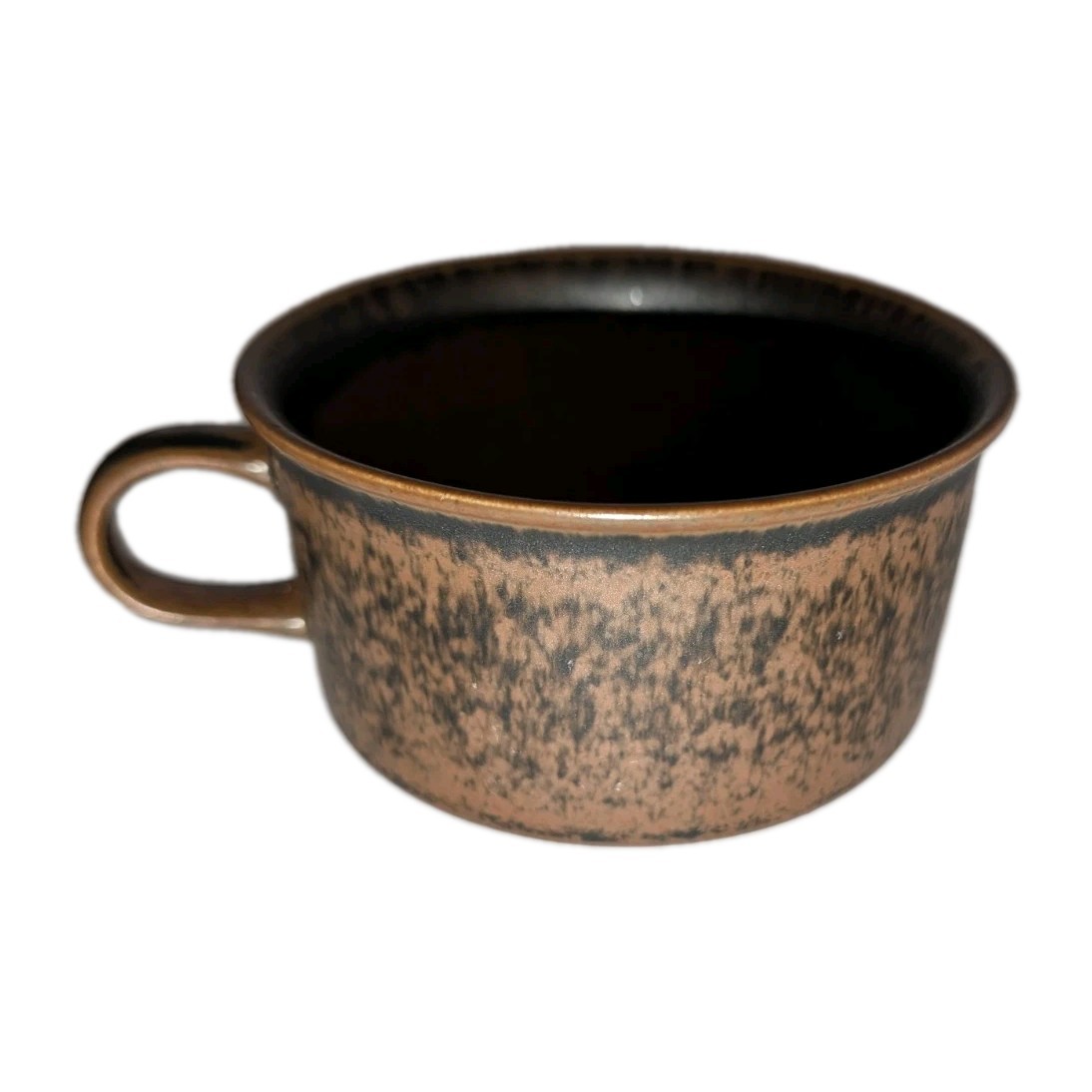 x5 Vtg Arabia Finland RUSKA Cups Brown Flat Drum Mugs Stoneware Mug Cup 4×2⅛” A+