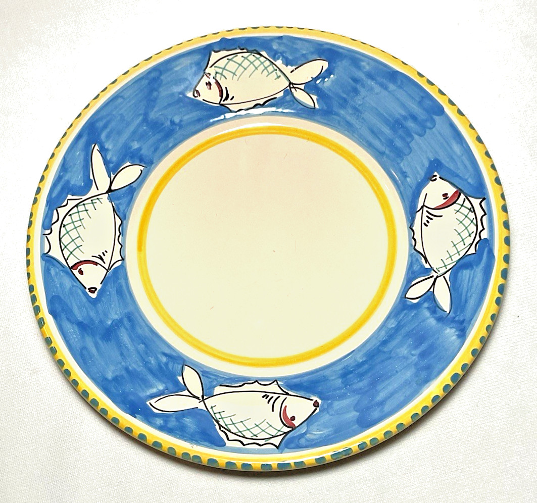 LAMAS ~ Early Hand Painted & Glazed 9.75″ PLATE w/Fish (LMA2) ~ Italy