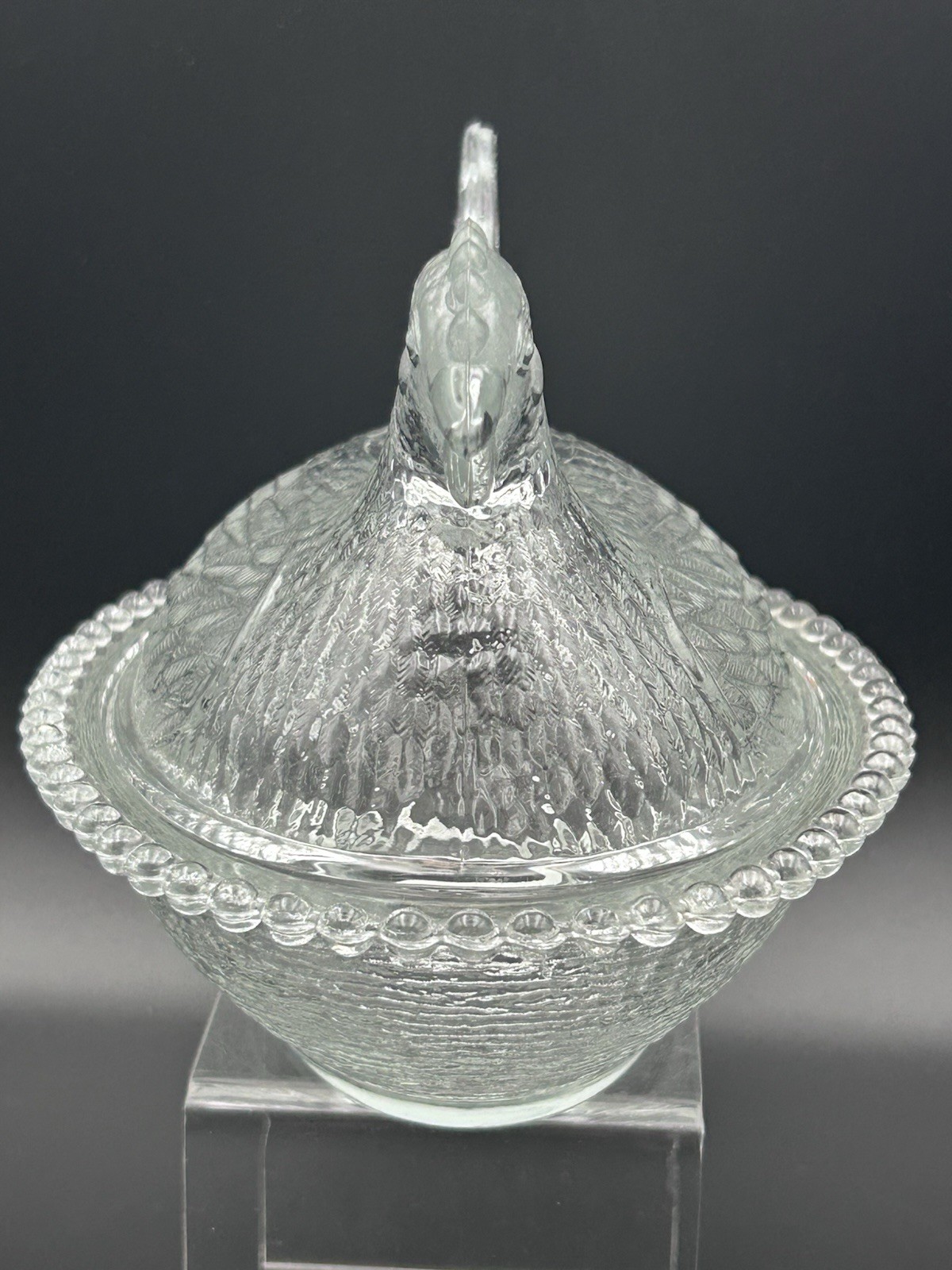 Vtg Indiana Glass Clear Hen On Nest Candy Dish EAPC Mid Century 1950-1959