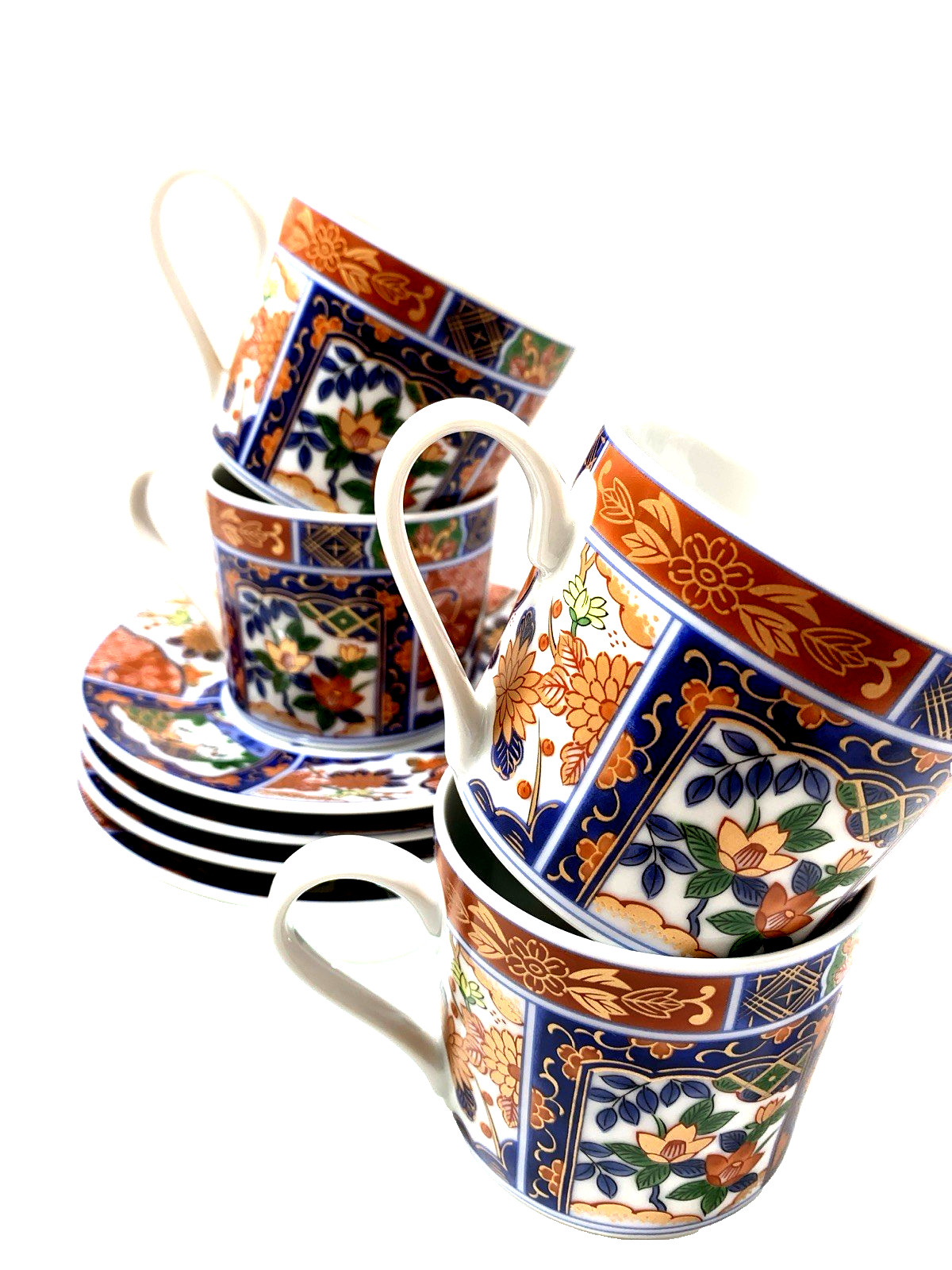 GUMPS KARAKUSA IMARI SET 4 COFFEE TEA CUP&SAUCER 2 SETS AVAIL RED BLU GREN GILT