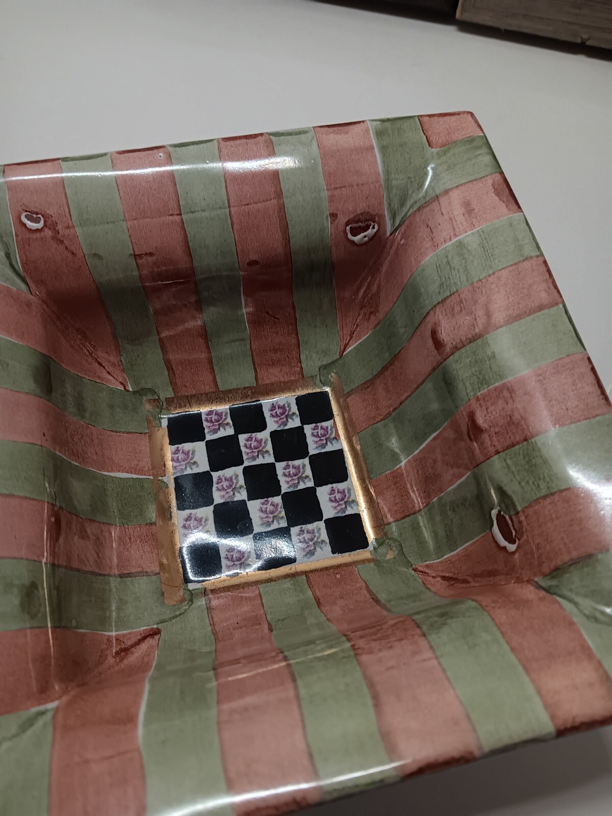 MacKenzie Childs Torquay Palm and Devon / Buttercup Bowl Dish 6″ square EUC!