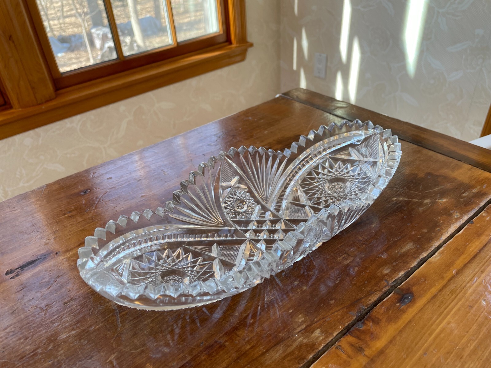 cut glass serving dish 11 x 4 3/4 x 2 1/4 inches