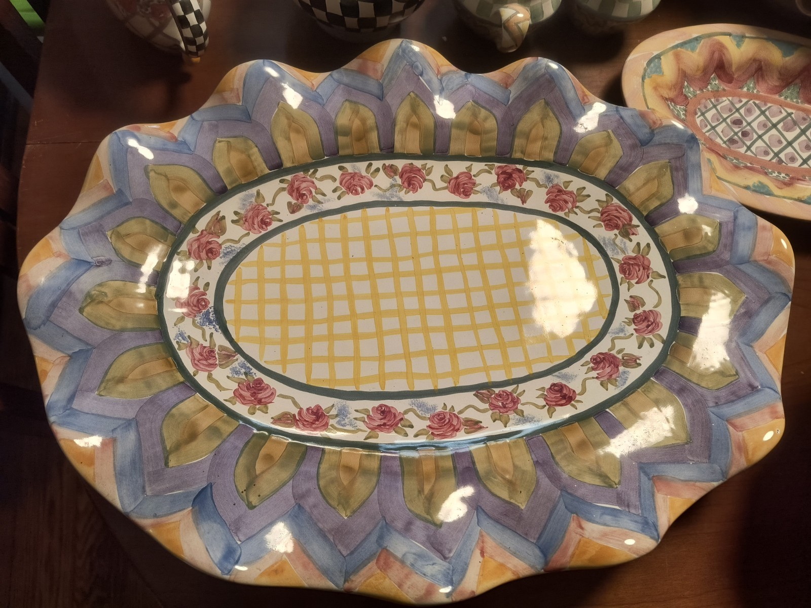 MacKenzie Child’s Large Odd Fellows Platter 21 In By 16 In Retired Pattern
