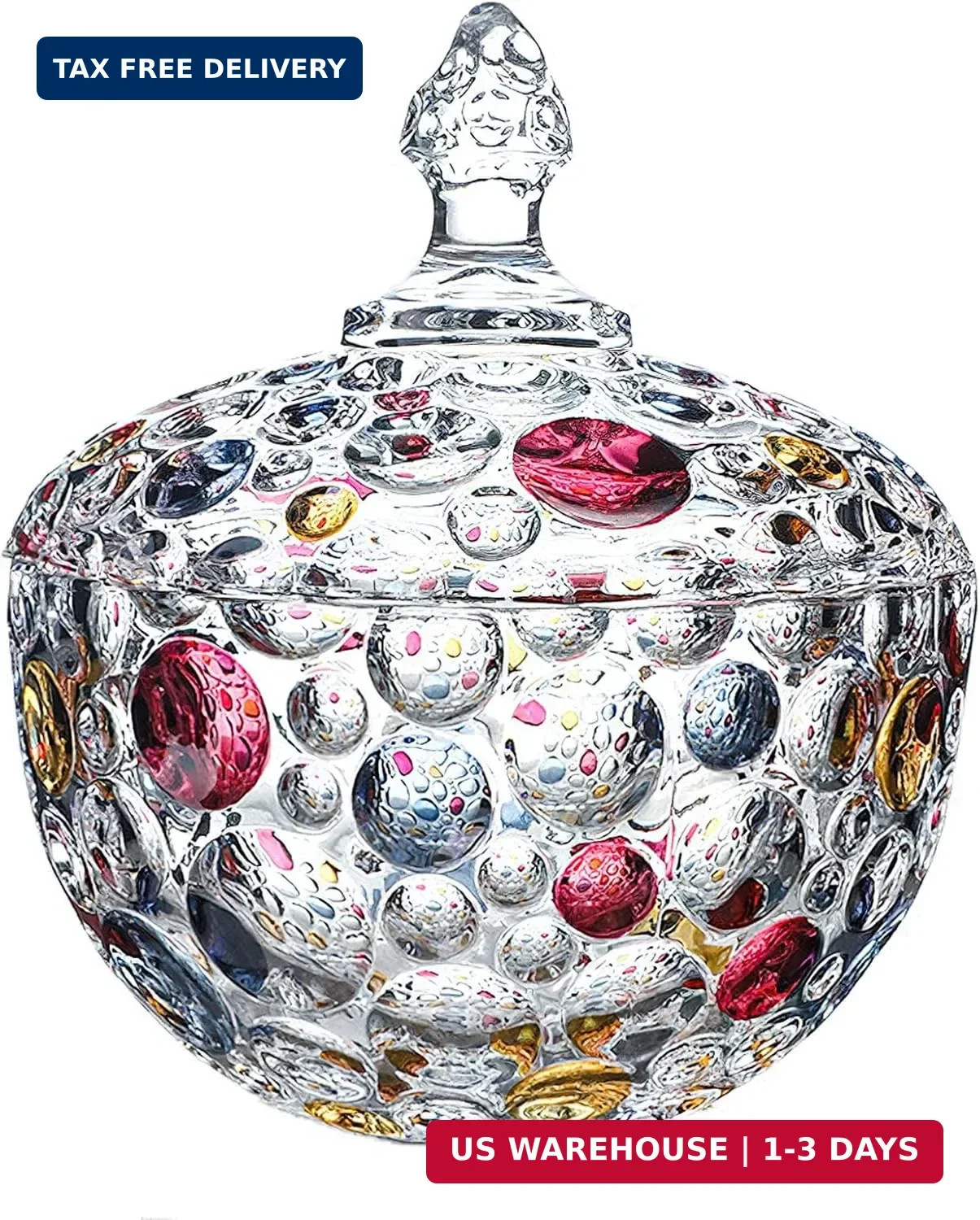 Colorful Glass Candy Jar, Elegant Hand Painted Candy Server Crystal Candy Bowl w