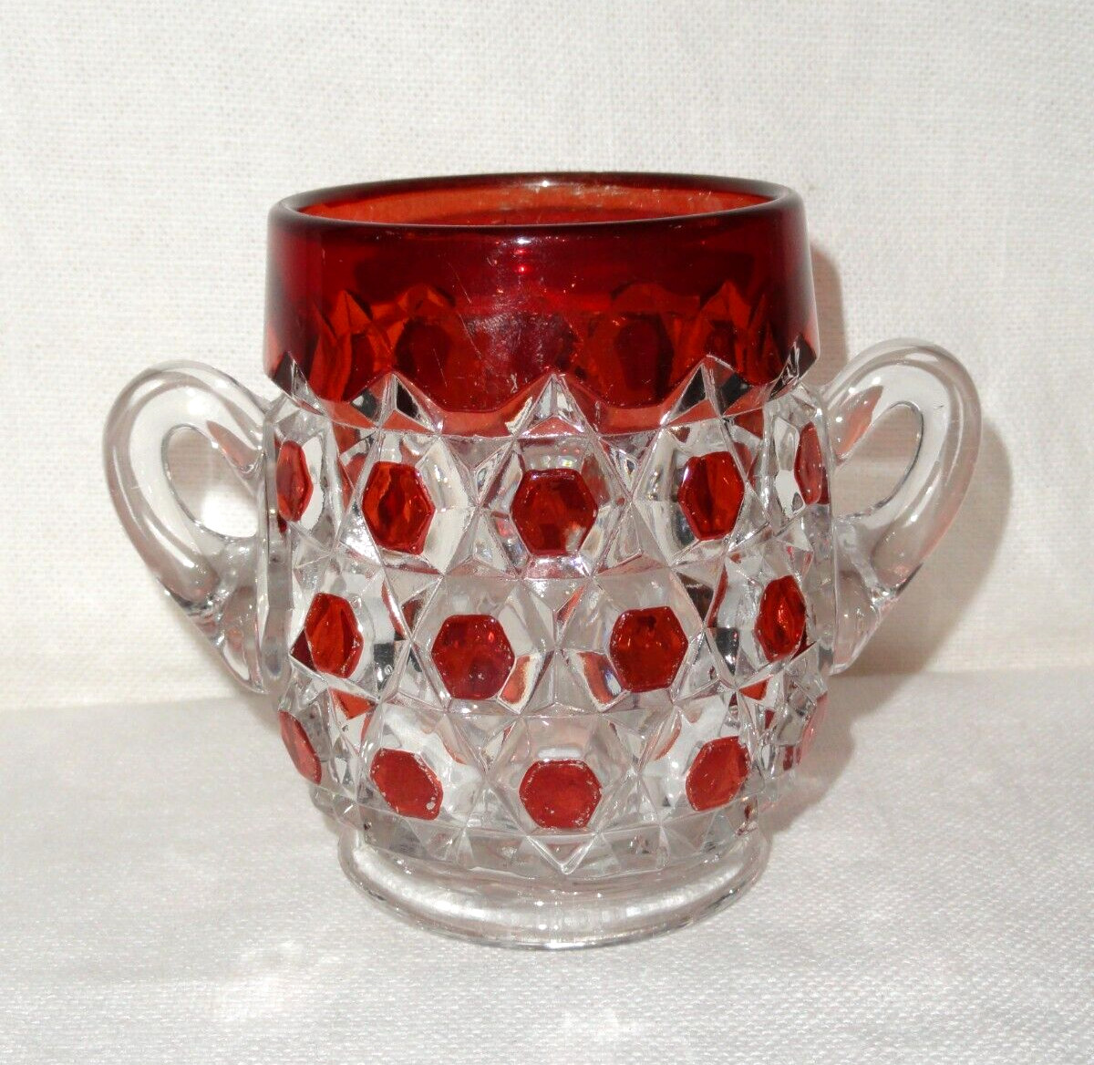 Vintage EAPG Bryce Brothers Sugar Bowl ~ Red Block Ruby Flash ~ no Lid