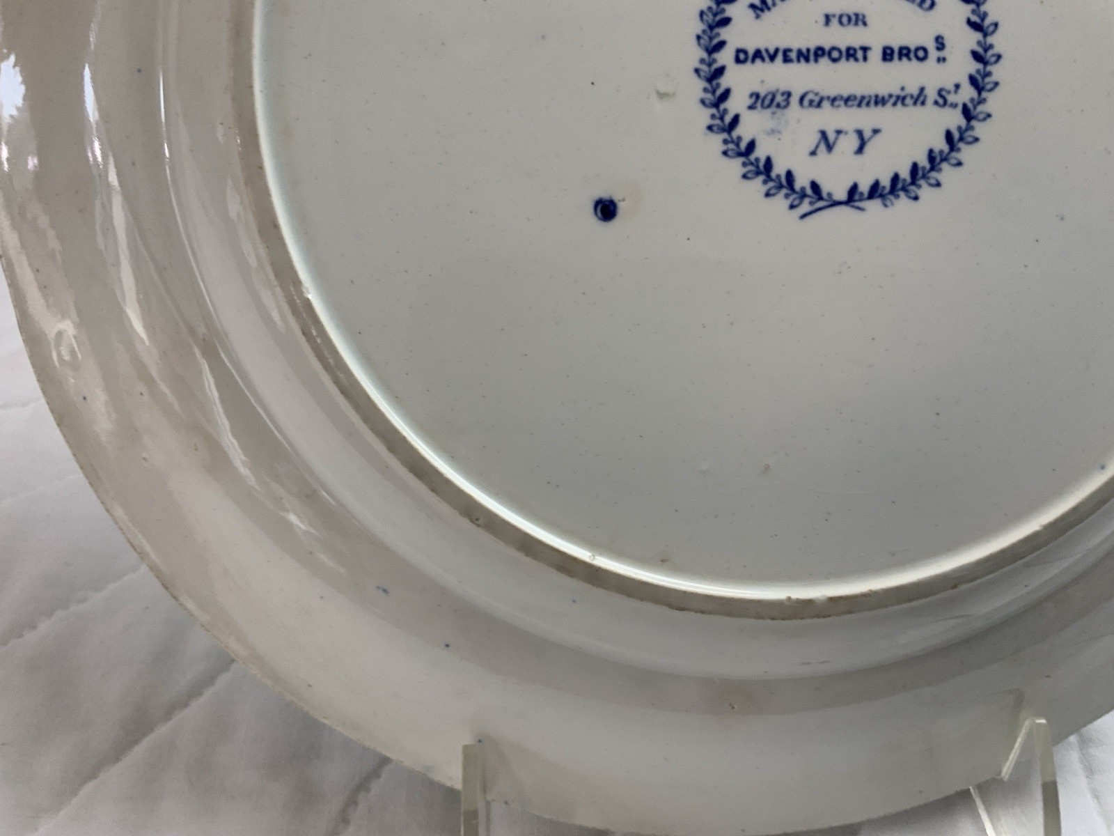 Antique Blue Transferware Dinner Plate, UK,, Grecian Lady & Castle, Davenport
