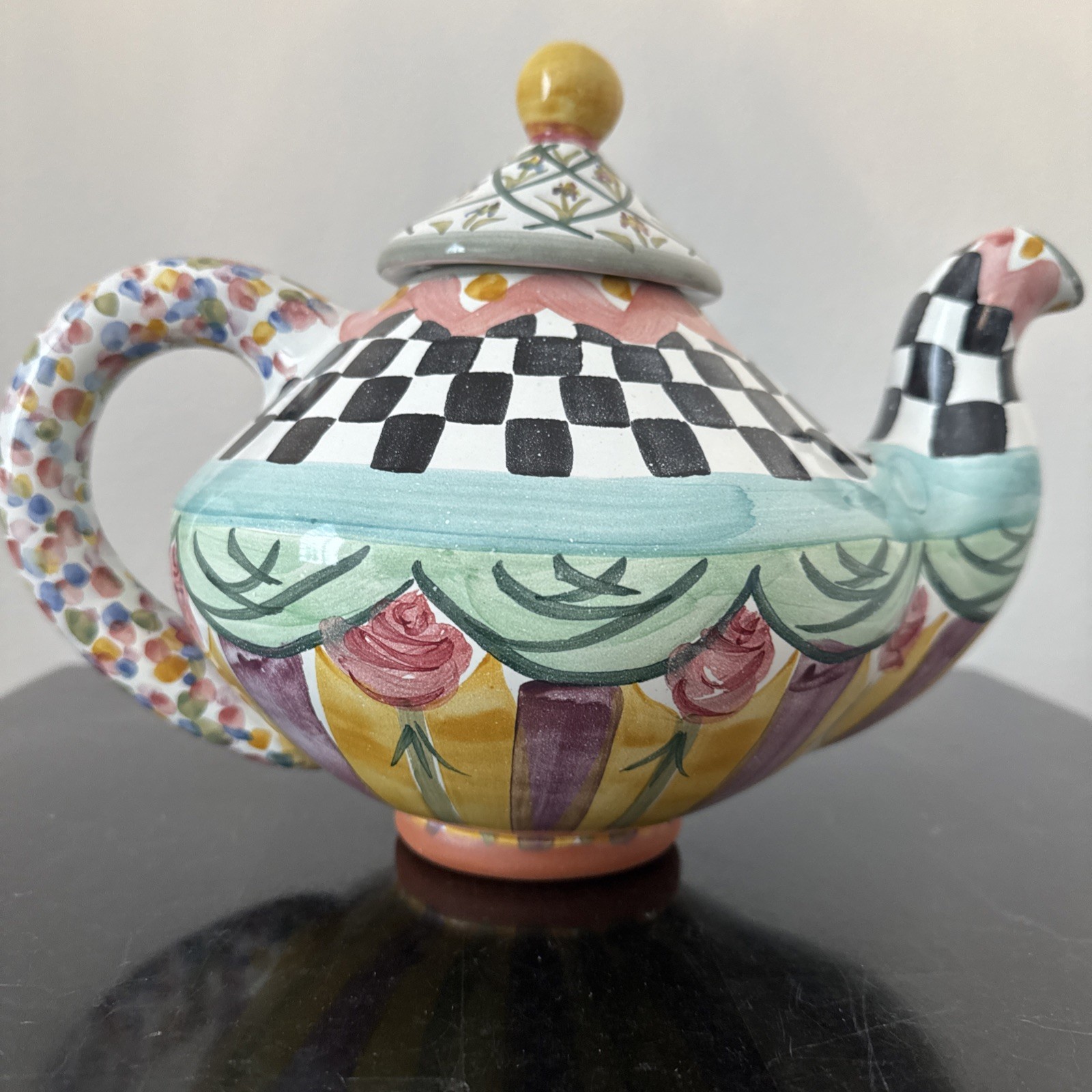 MacKenzie-Childs Odd Fellows Taylor Teapot Ceramic Never Used RETIRED!