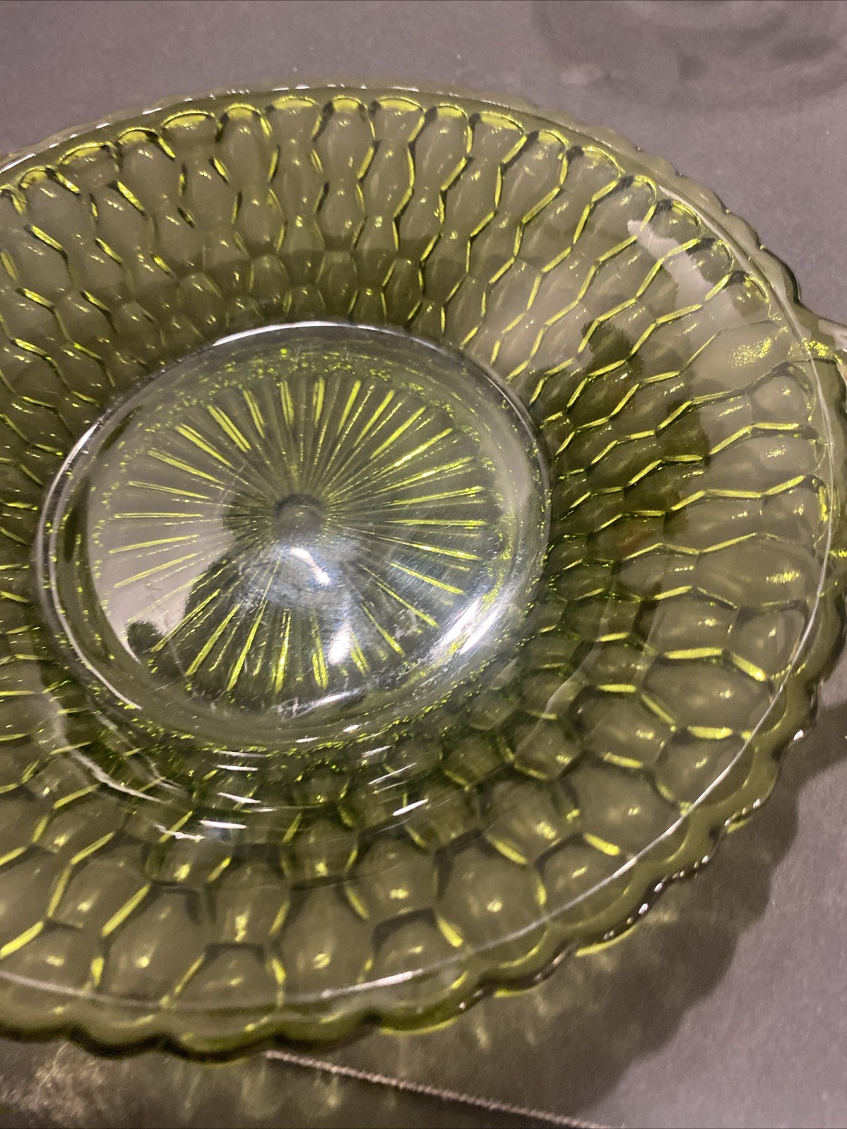 Trinket Candy Bowl Dish Plate Vtg Indiana Depression Glass Green Decor MB